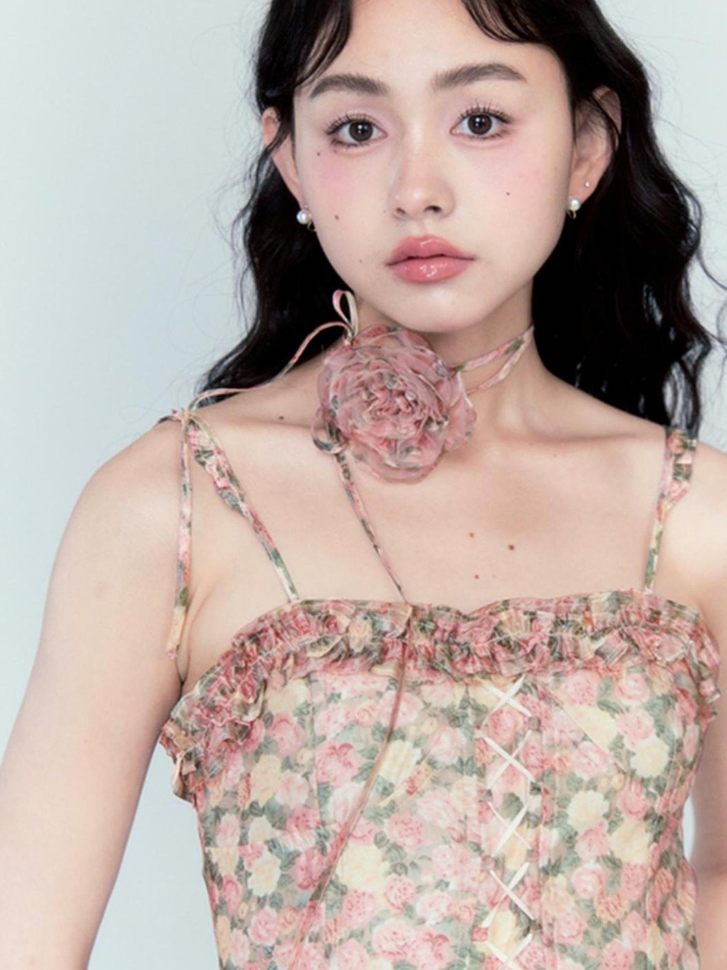 DIDDI MODA Floral Strapless Sundress With Detachable Bloom Choker