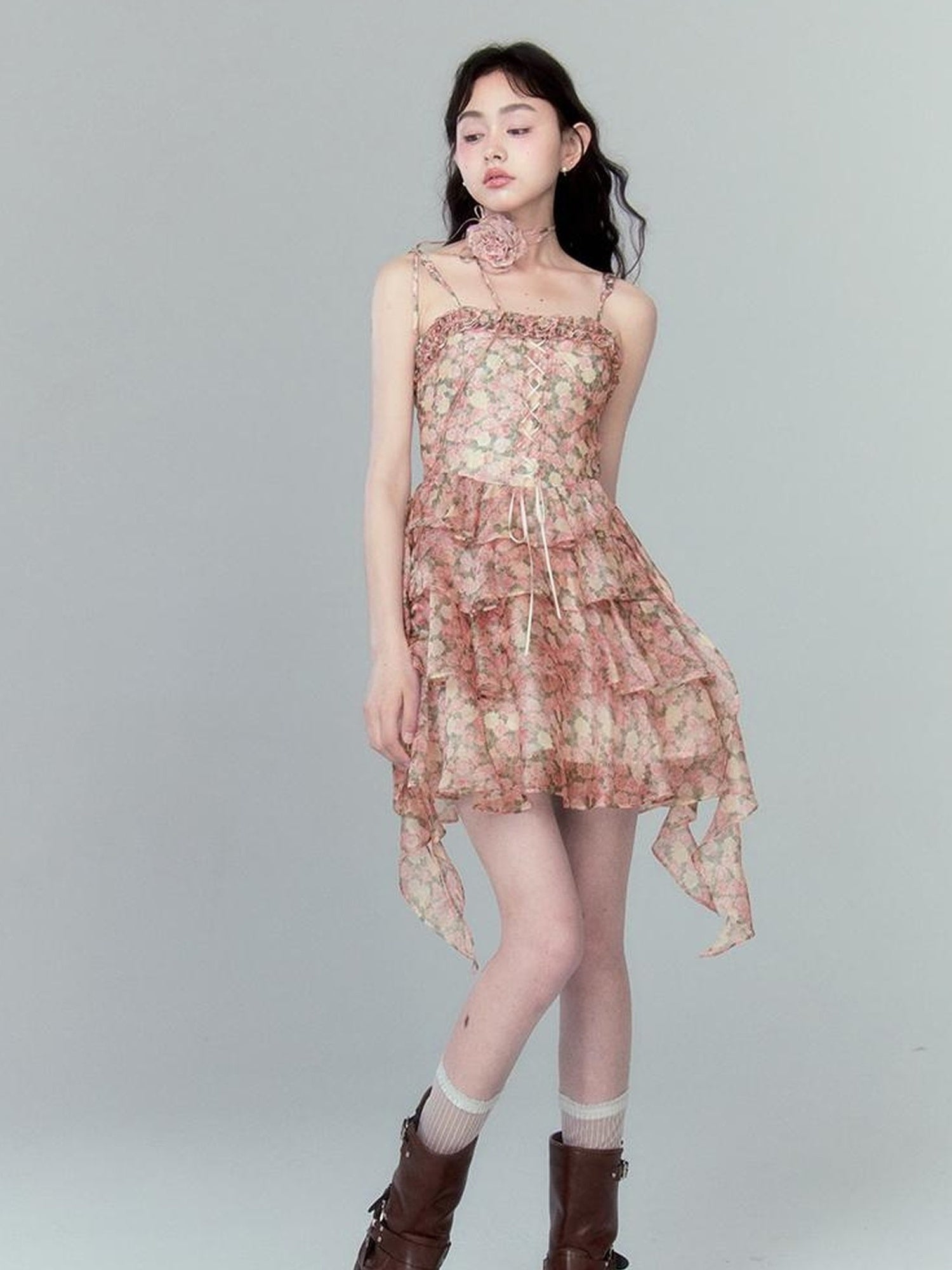 DIDDI MODA Floral Strapless Sundress With Detachable Bloom Choker