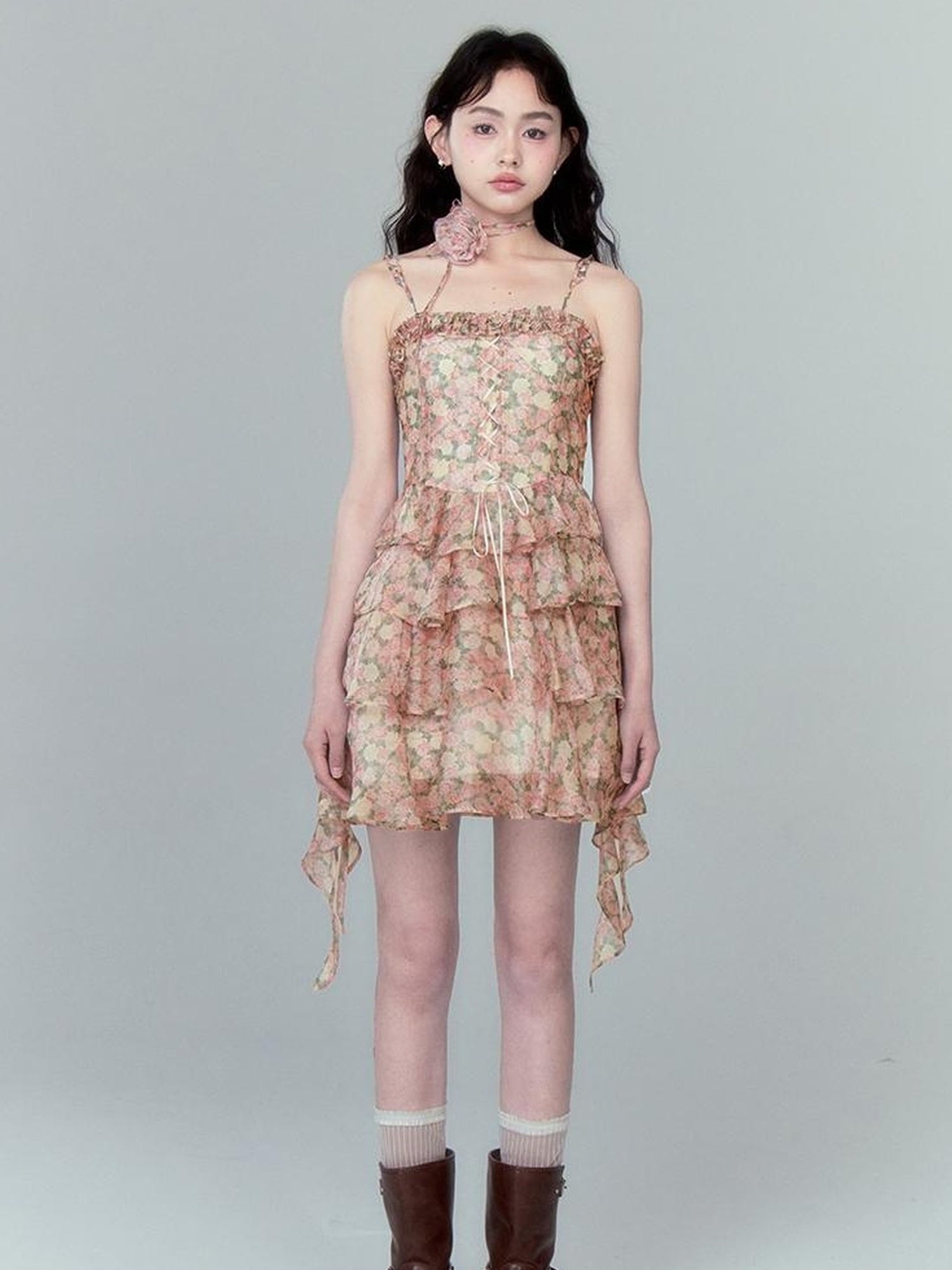 DIDDI MODA Floral Strapless Sundress With Detachable Bloom Choker