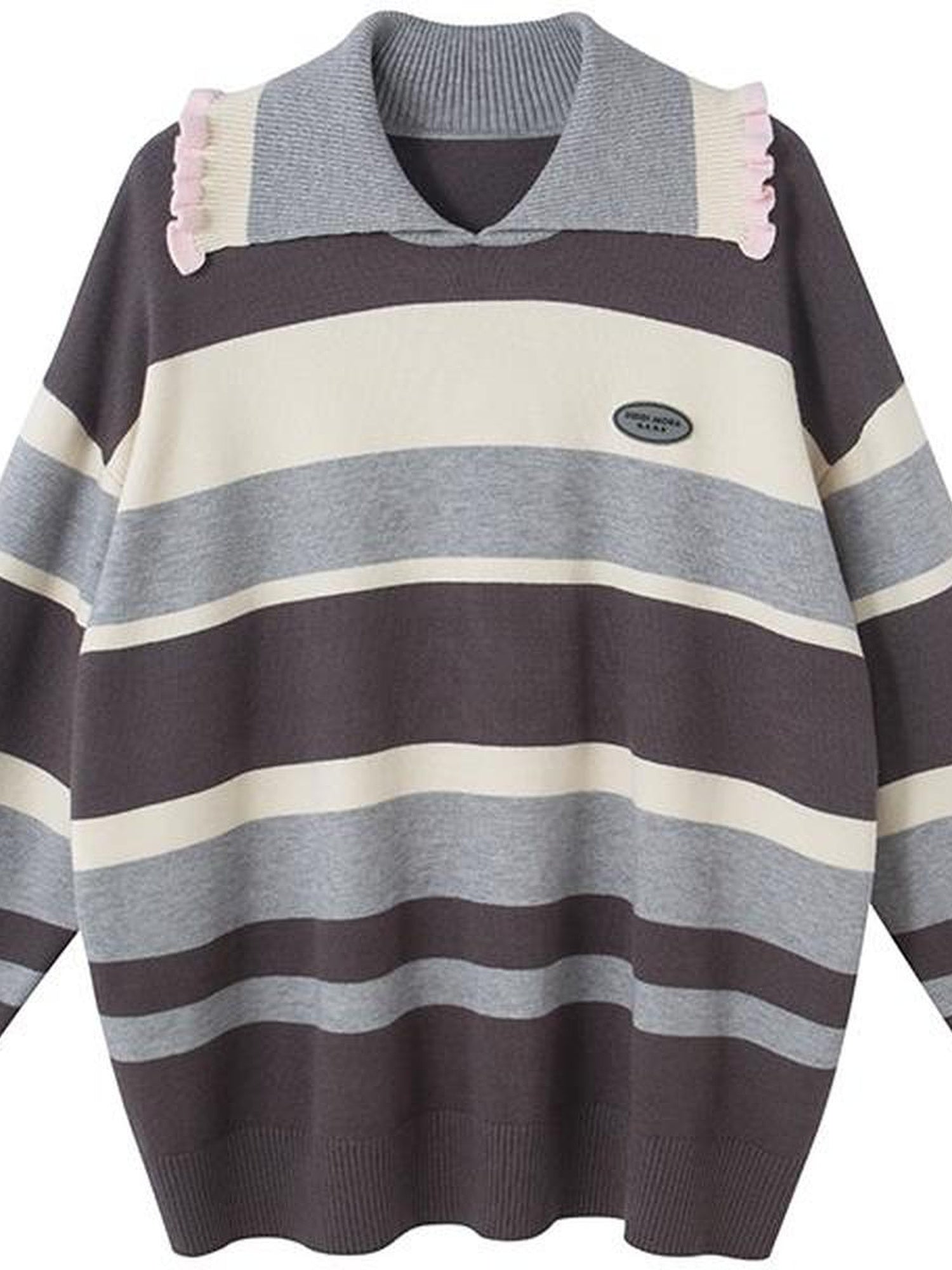 DIDDI MODA Floral Trim Color Block Stripe Knit Top