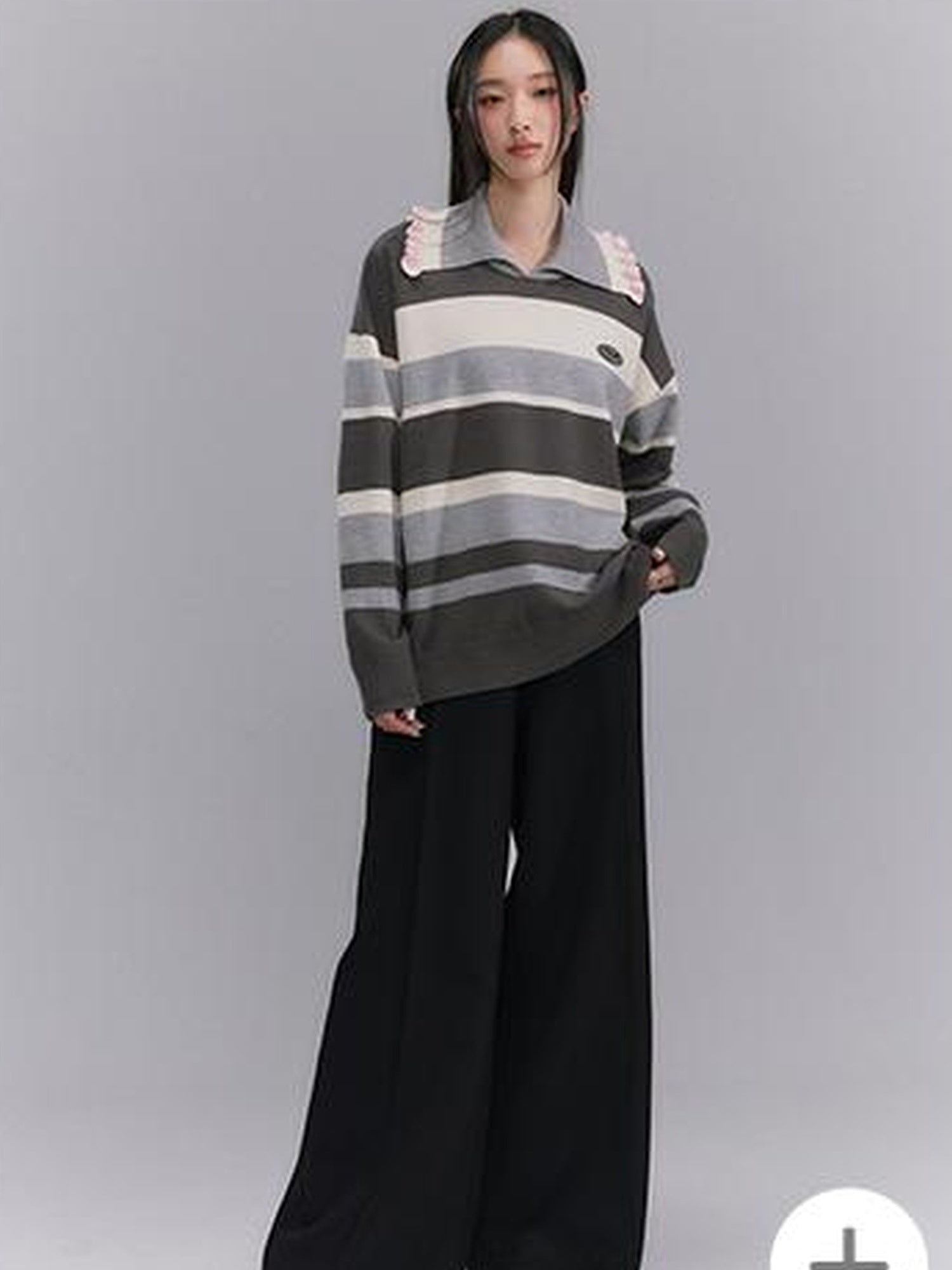 DIDDI MODA Floral Trim Color Block Stripe Knit Top