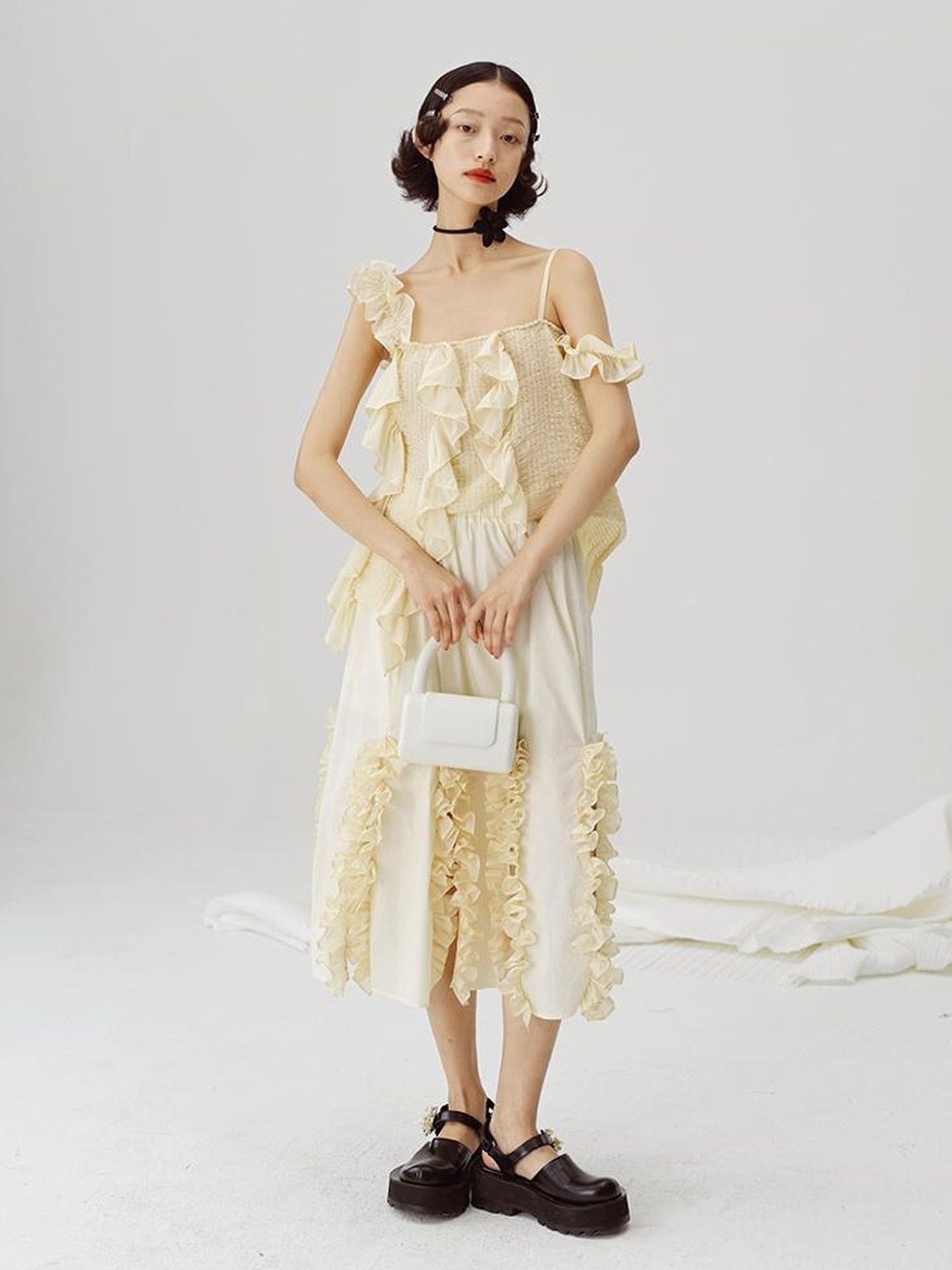 DIDDI MODA Flounced Split Hem Midi Skirt With Elastic Waist