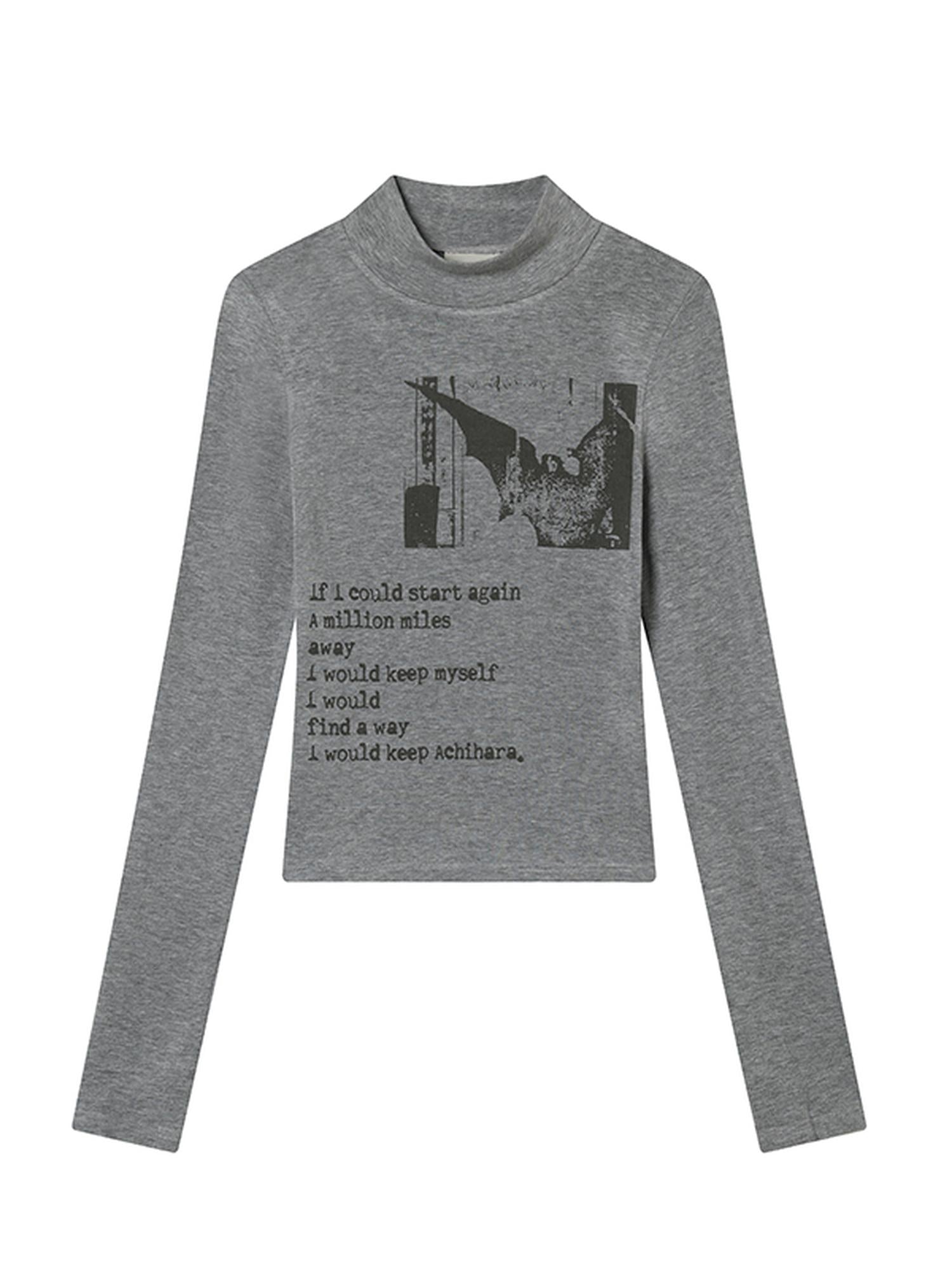 Achihara Bauhaus Lyric Print Merino Turtleneck Tee