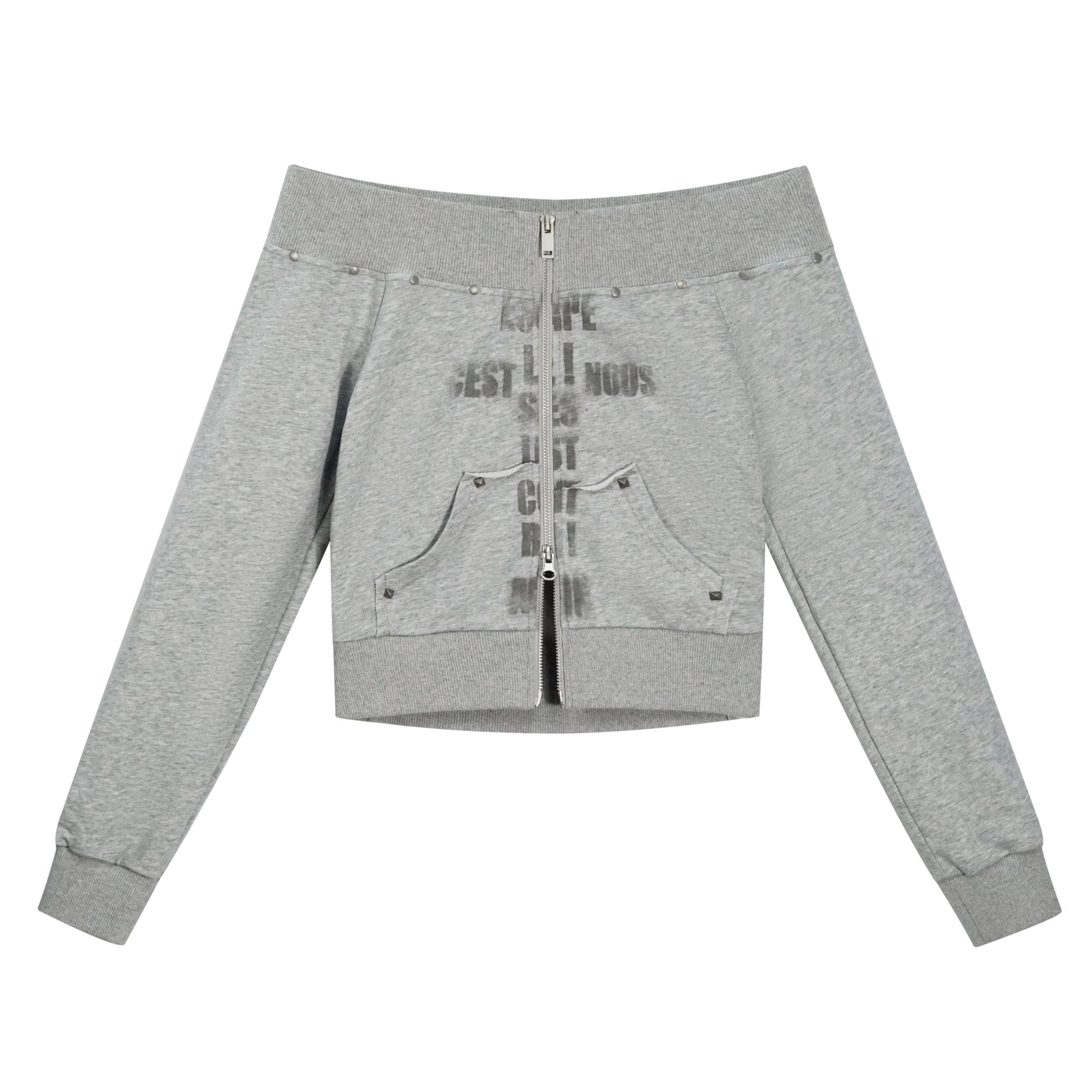 Update c Lost Road Cut Out Print Shoulder Knit Sweatshirt