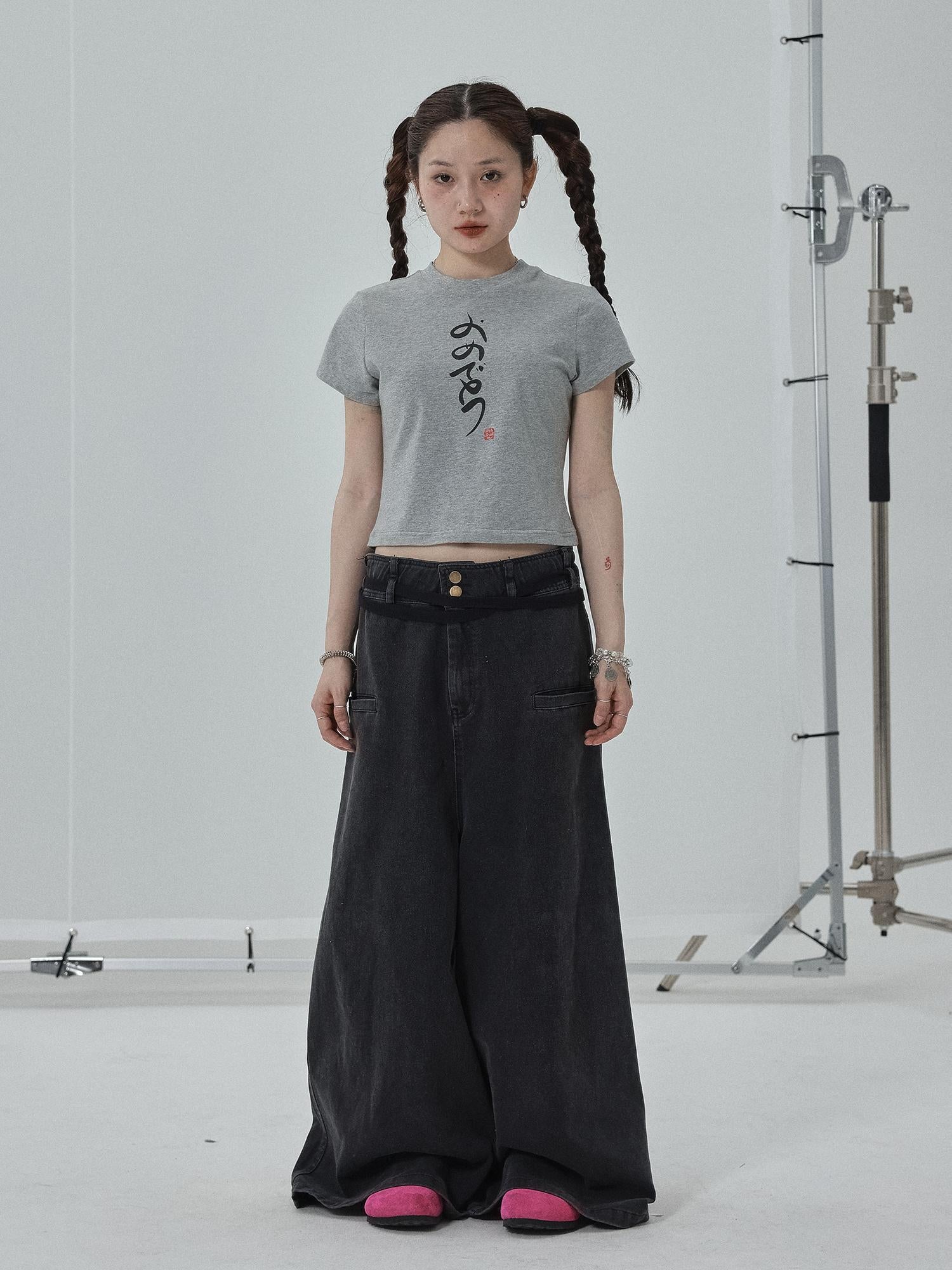 Achihara Summer Slim Fit Tee With Calligraphy Blessing