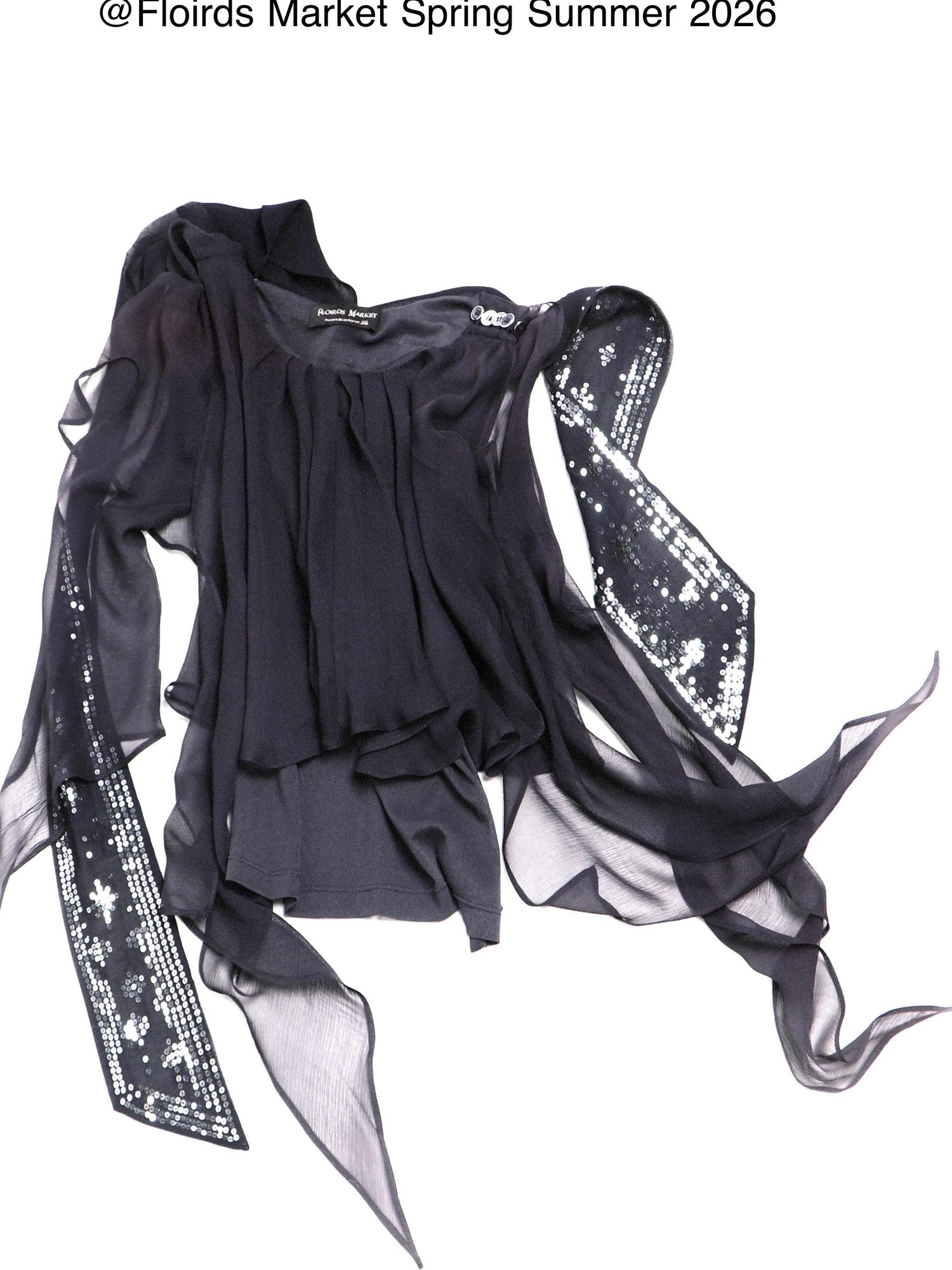 Flowers Birds Market Mesh Ribbon Embroidered Sequin Beaded Square Neck Women&