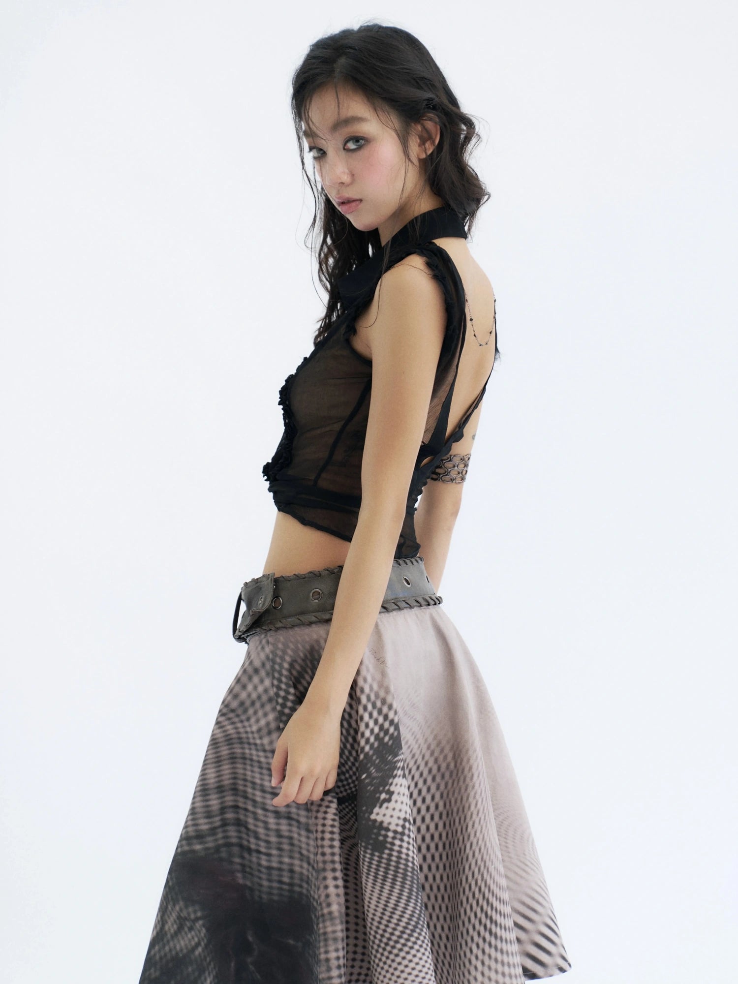 Flowers birds Market 100 Percent Cotton Denim A Line Tie Waist Mid Waist Women Denim Midi Skirt