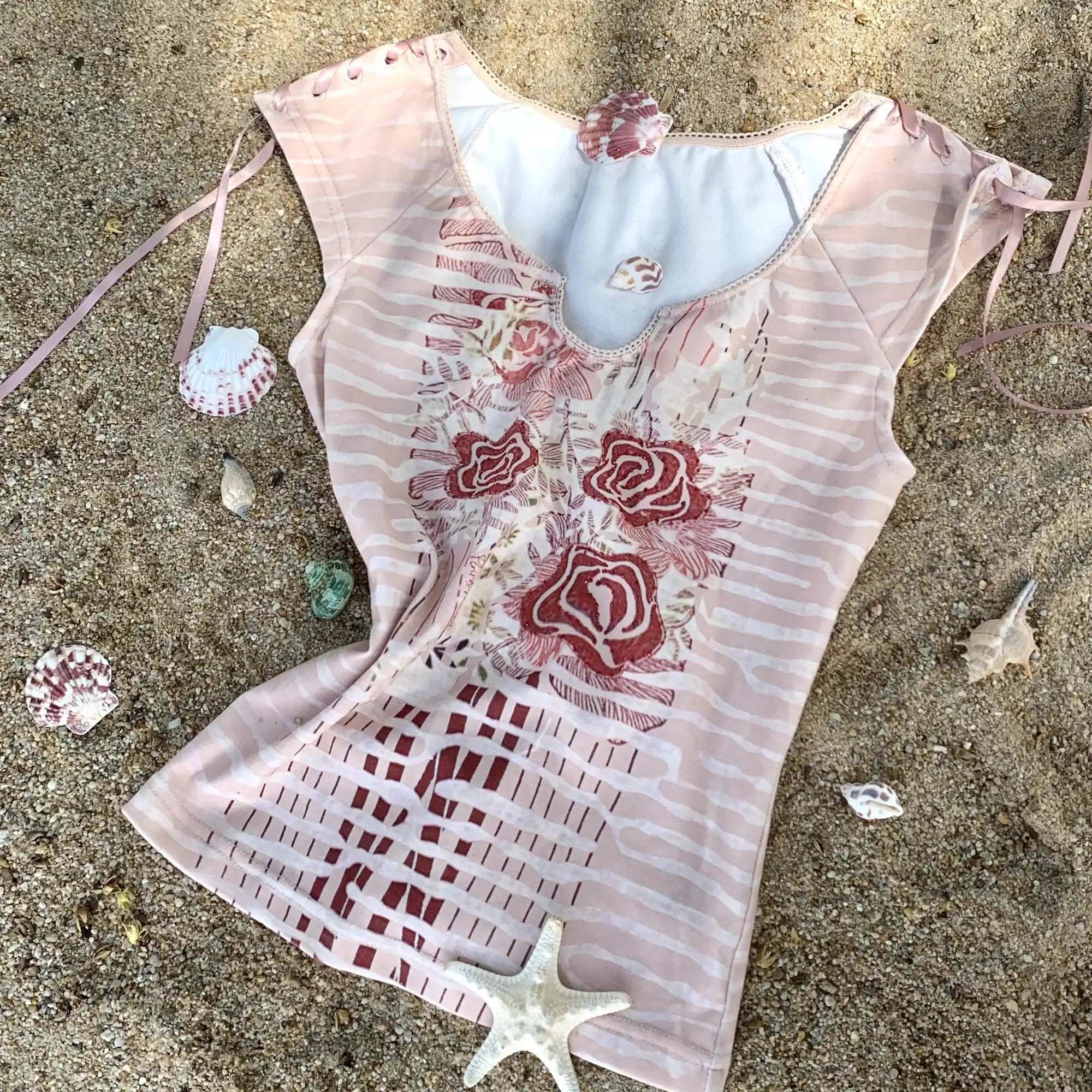 Flowers_birds_Market_Apricot_Pink_Floral_Print_Cotton_Drawstring_Sleeveless_Slim_Fit_Women_T-Shirt_MISSTT