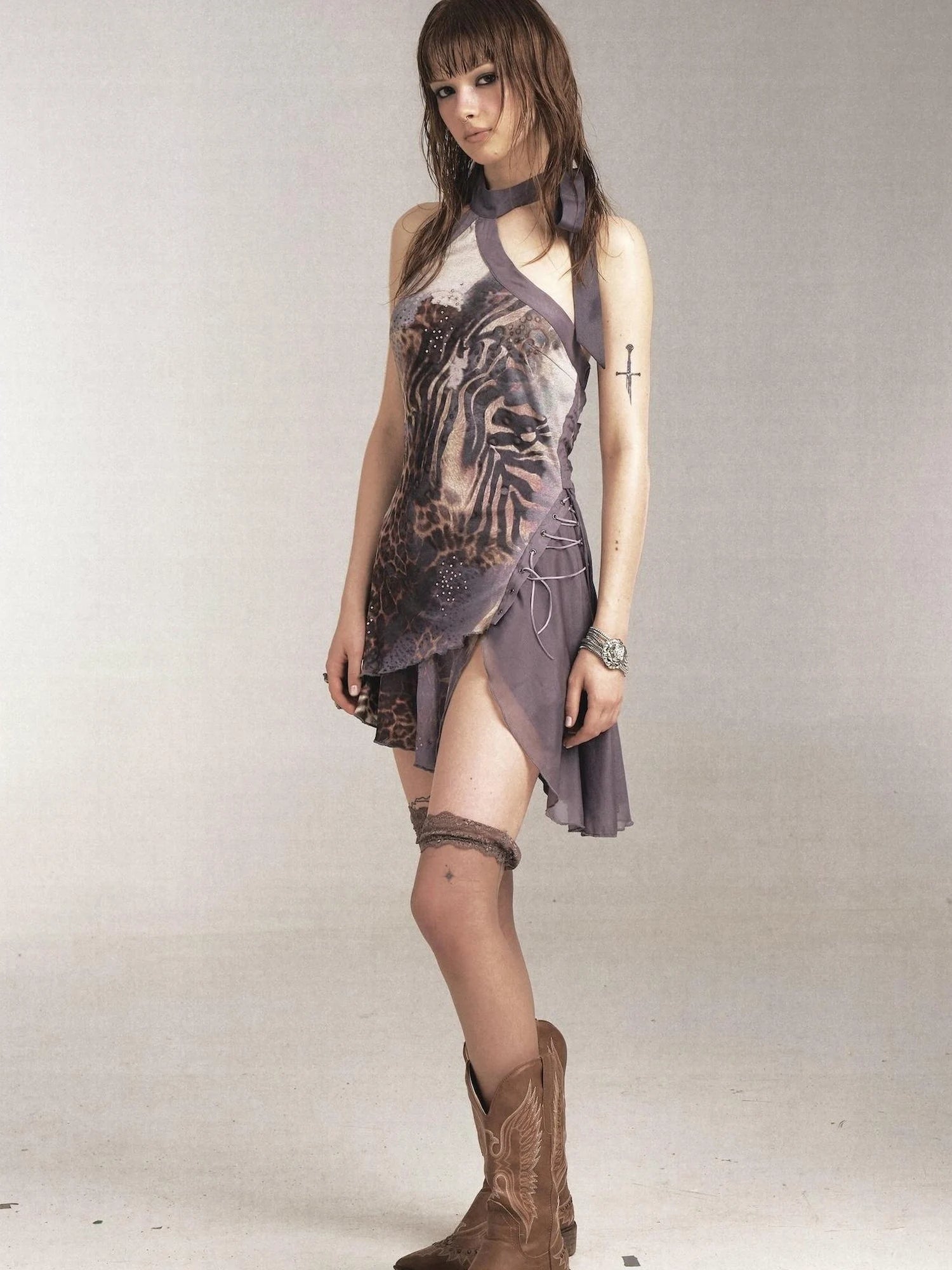 Asymmetric Hem Leopard Print Slip Dress V Neck