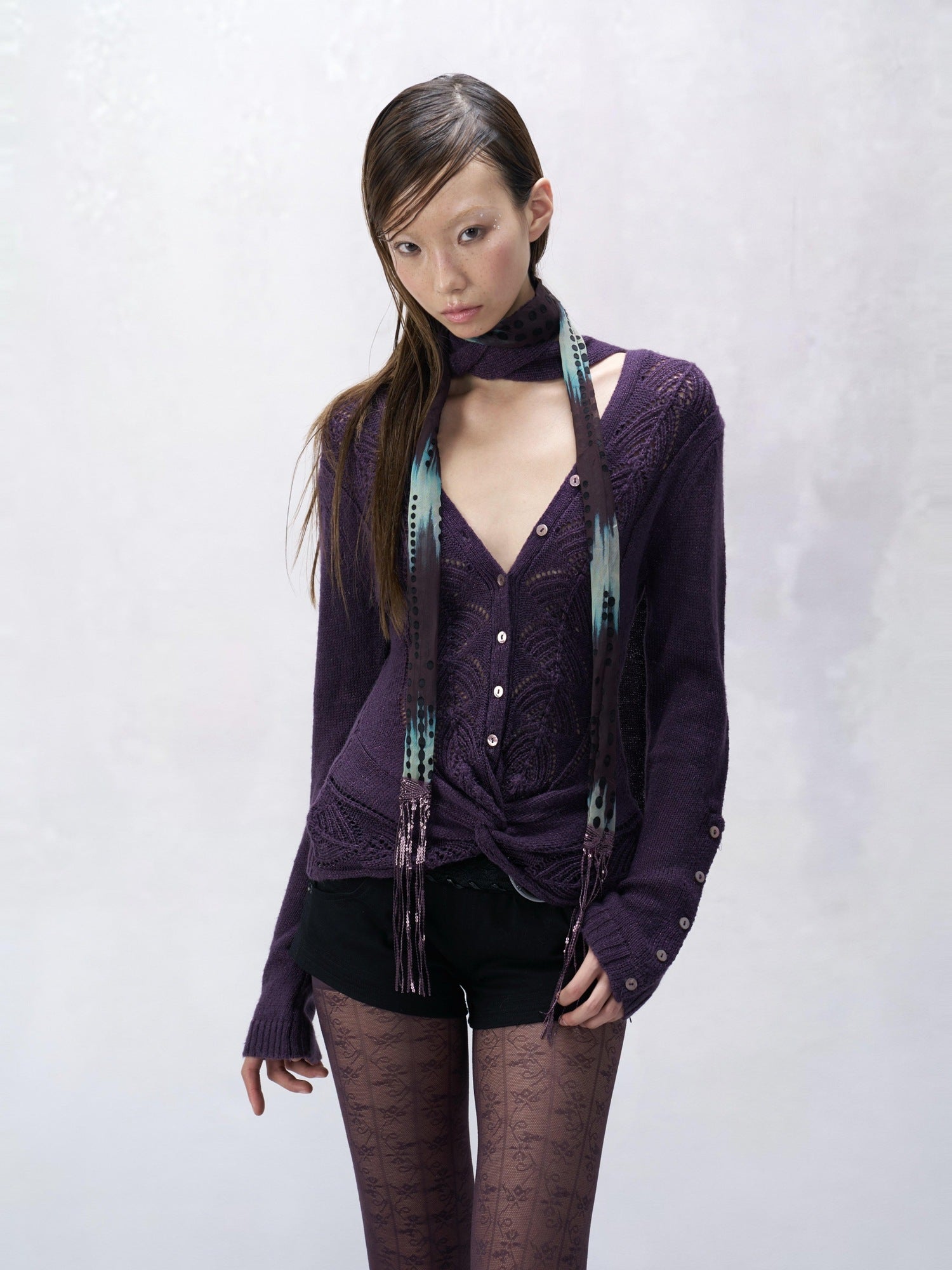 Flowers birds Market Backless V-neck Casual Fitted Women Striped Cotton Knit Long Sleeve Sweaters