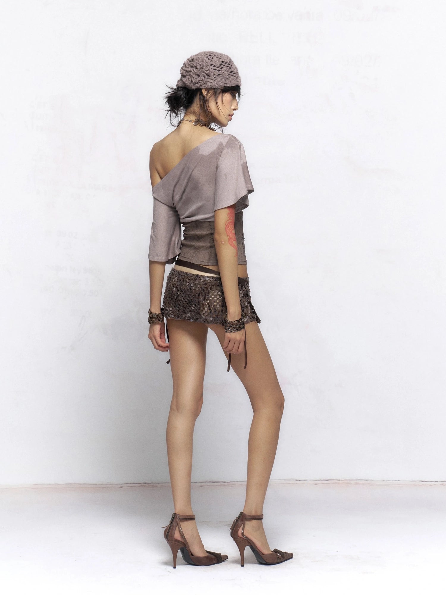 Flowers birds Market Chic Knit Ruched Patchwork Slim Fit Women Casual Tee Top T-Shirt