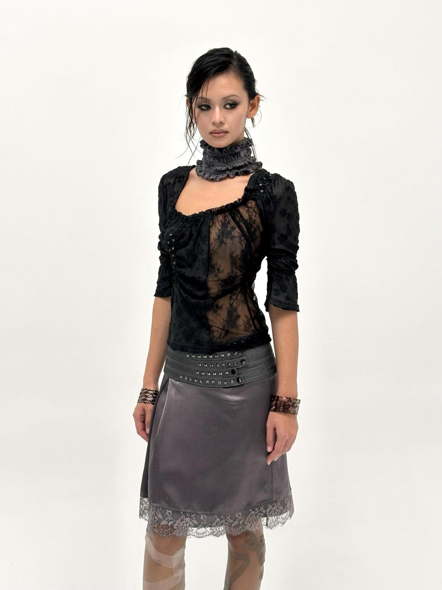 Flowers birds Market Contrast Color Ruffle Square Neck Women&
