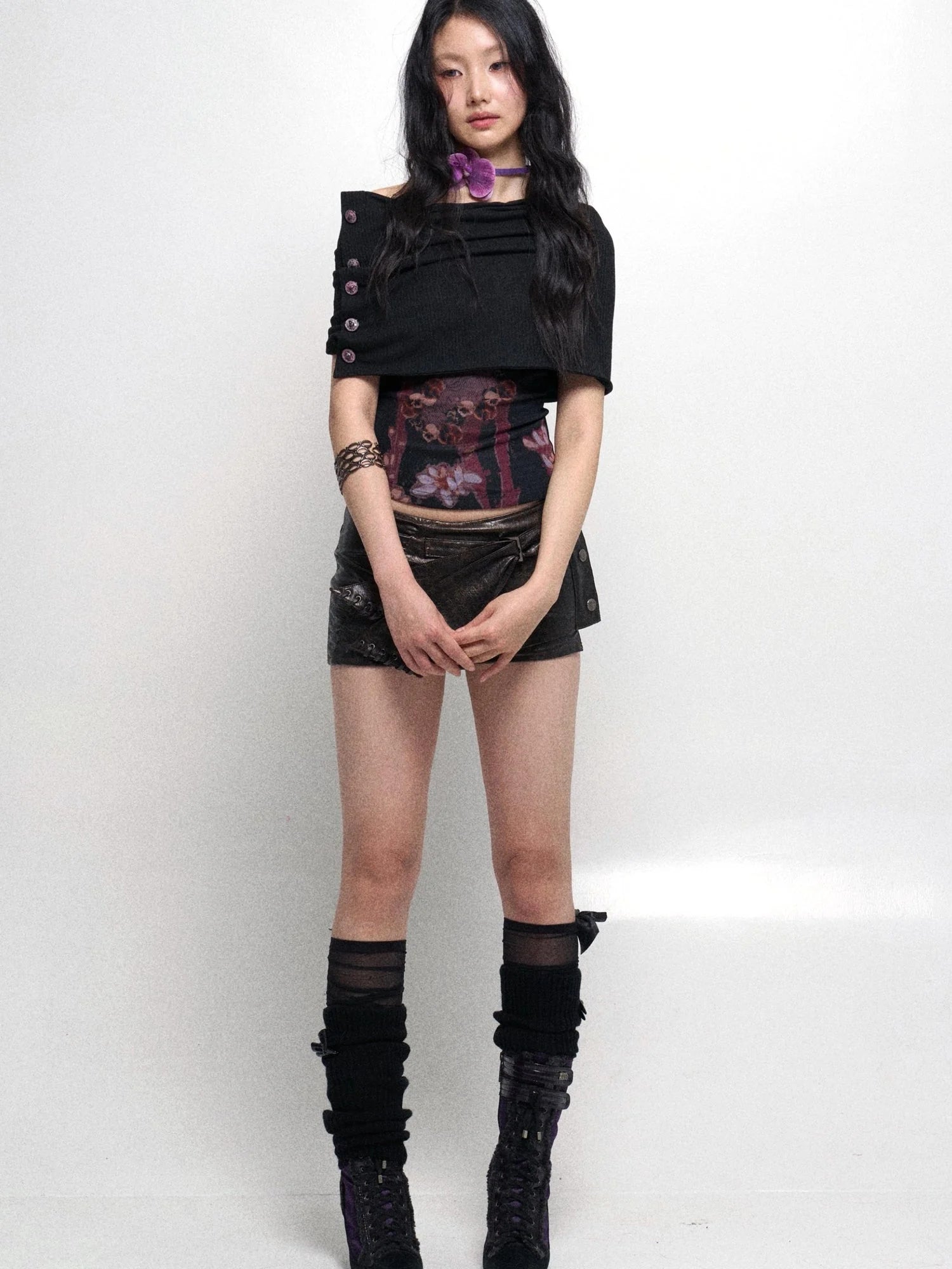 Detachable Cowl Neck Print Knit Slip Top