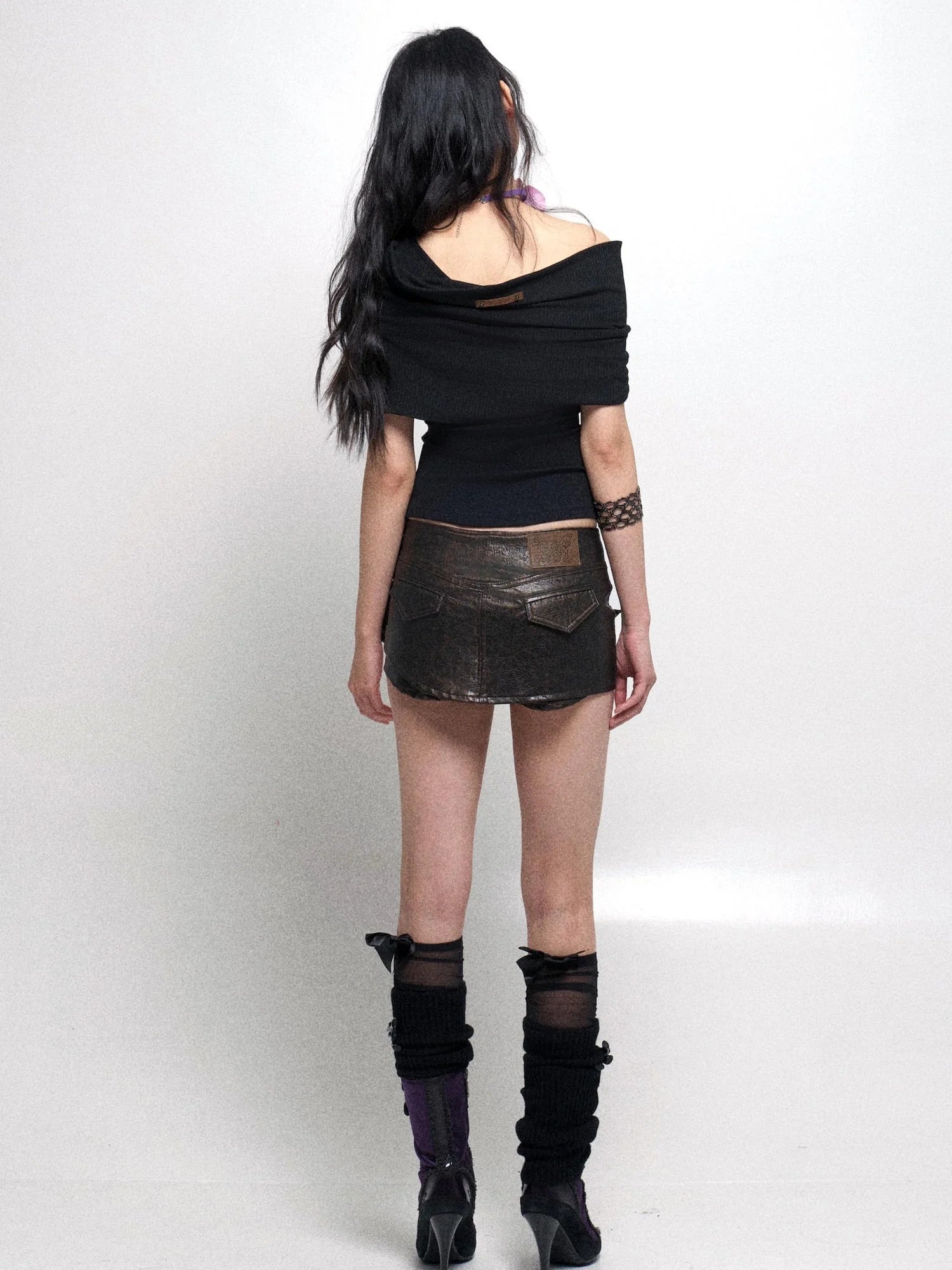 Detachable Cowl Neck Print Knit Slip Top