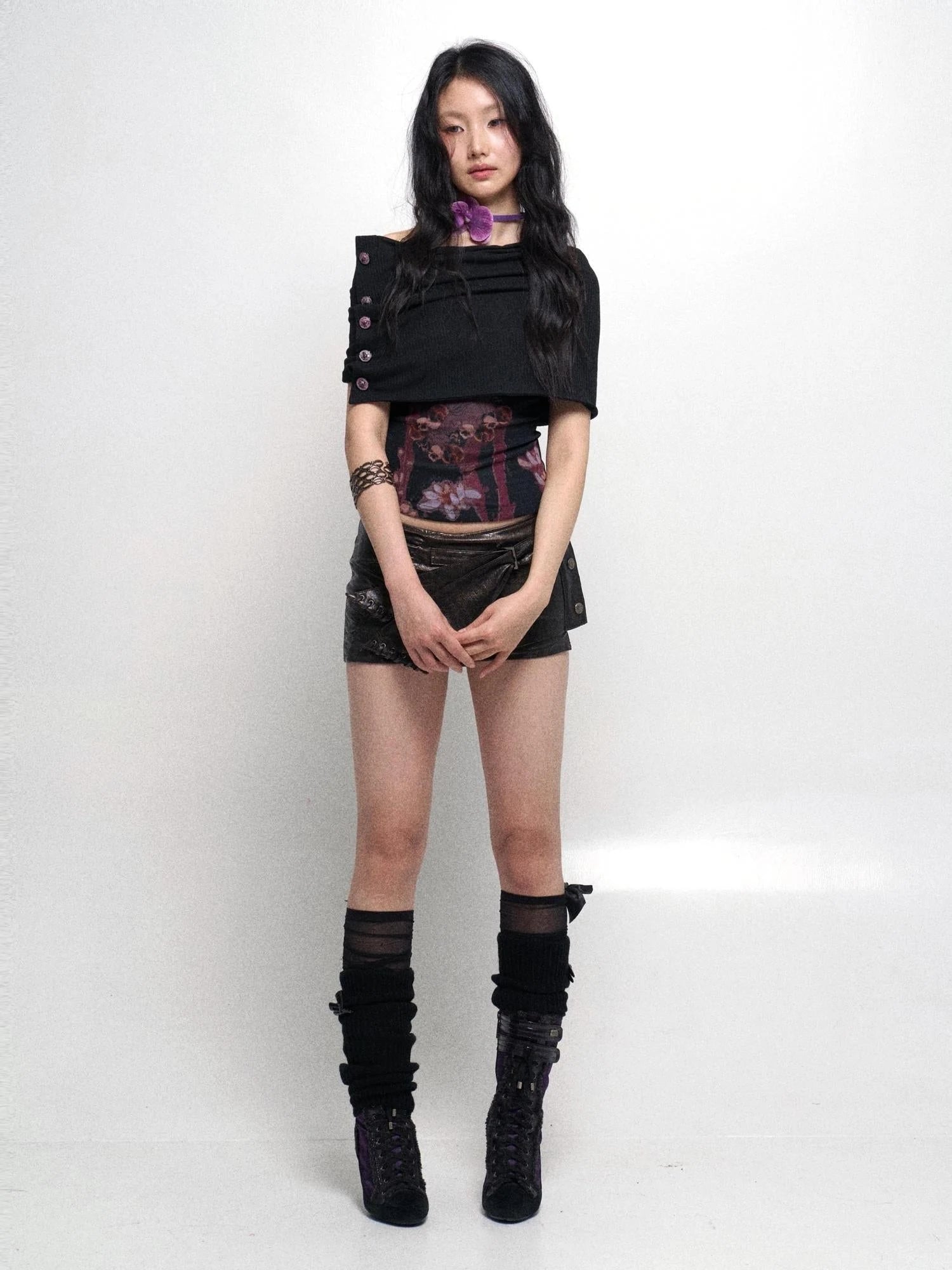 Detachable Cowl Neck Print Knit Slip Top