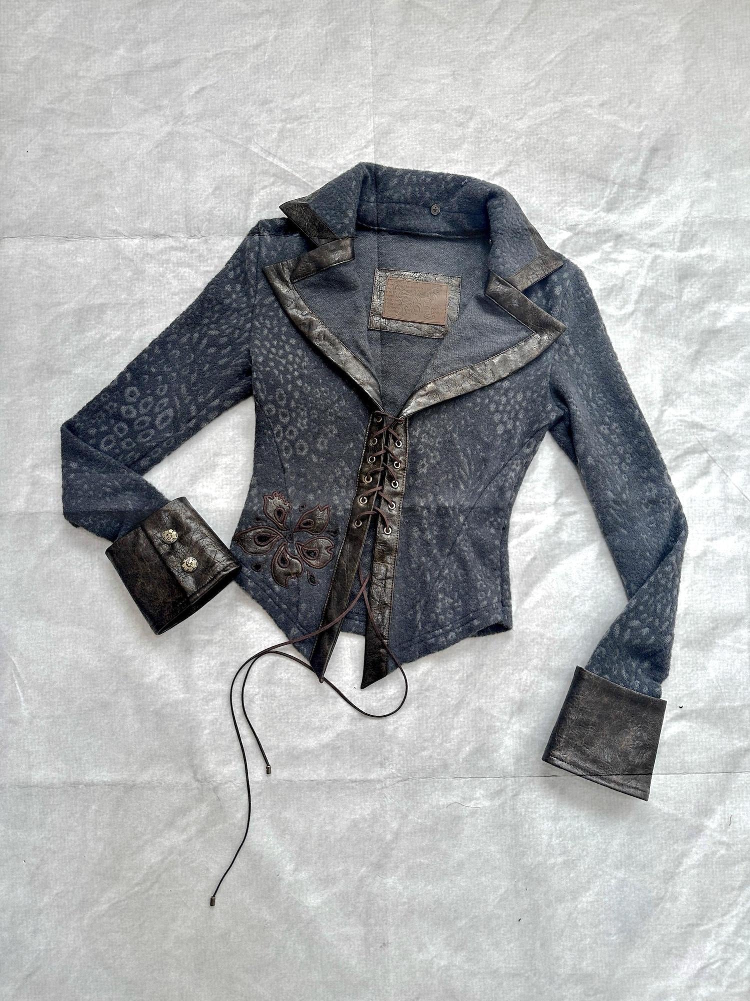 Flowers birds Market Detachable Faux Fur Collar Embroidered Sweater Shirt