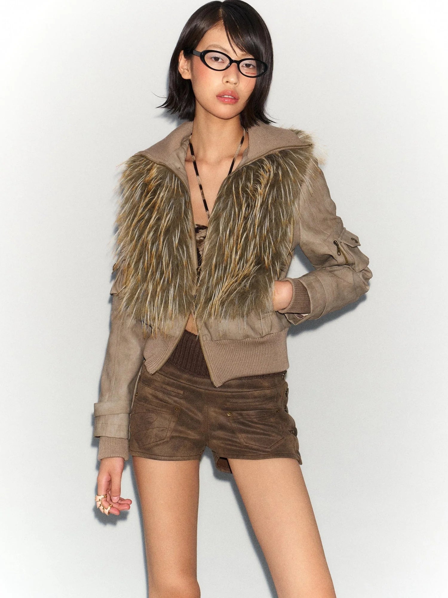 Detachable Faux Fur Windproof Leather Jacket