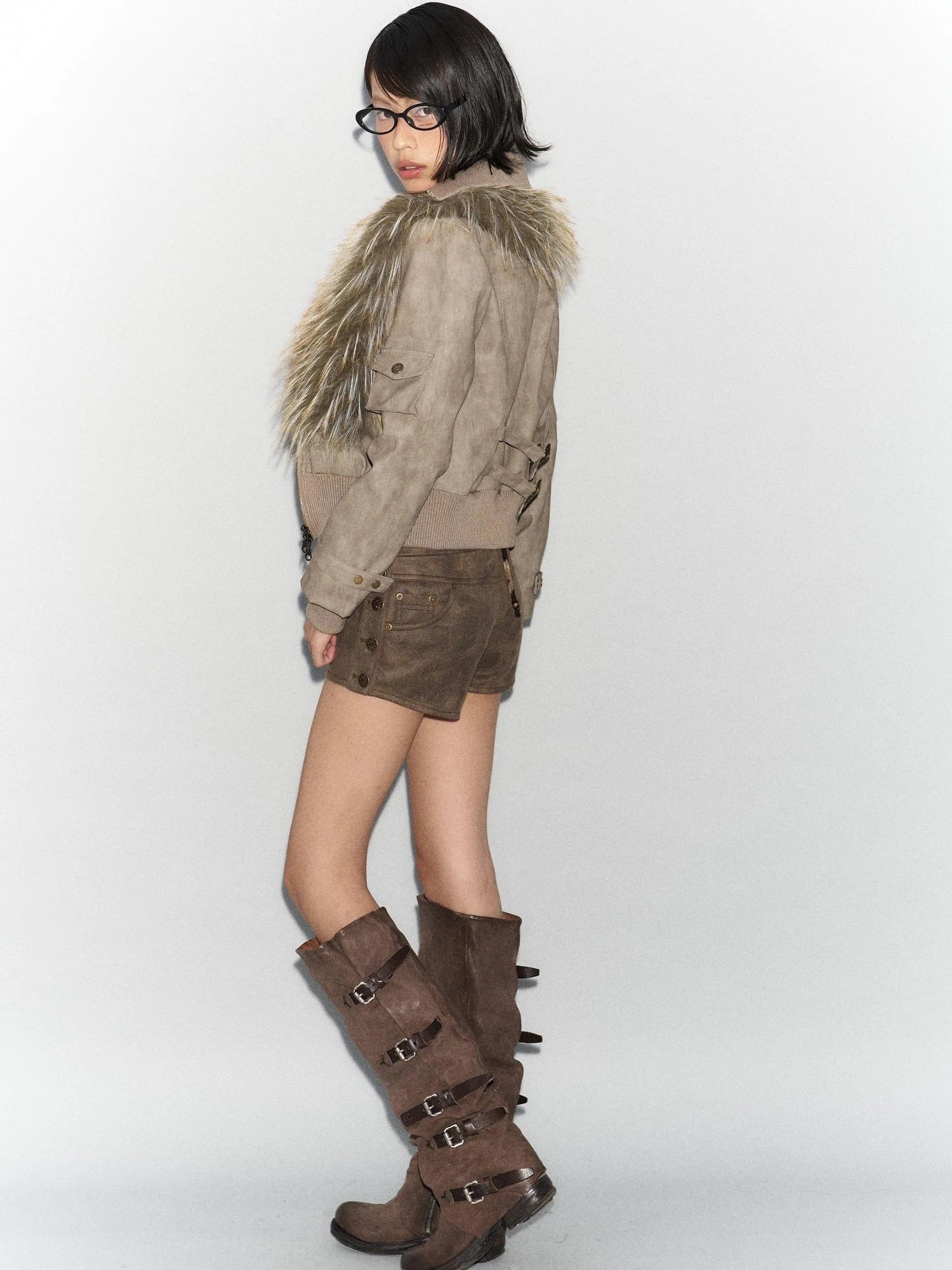 Detachable Faux Fur Windproof Leather Jacket