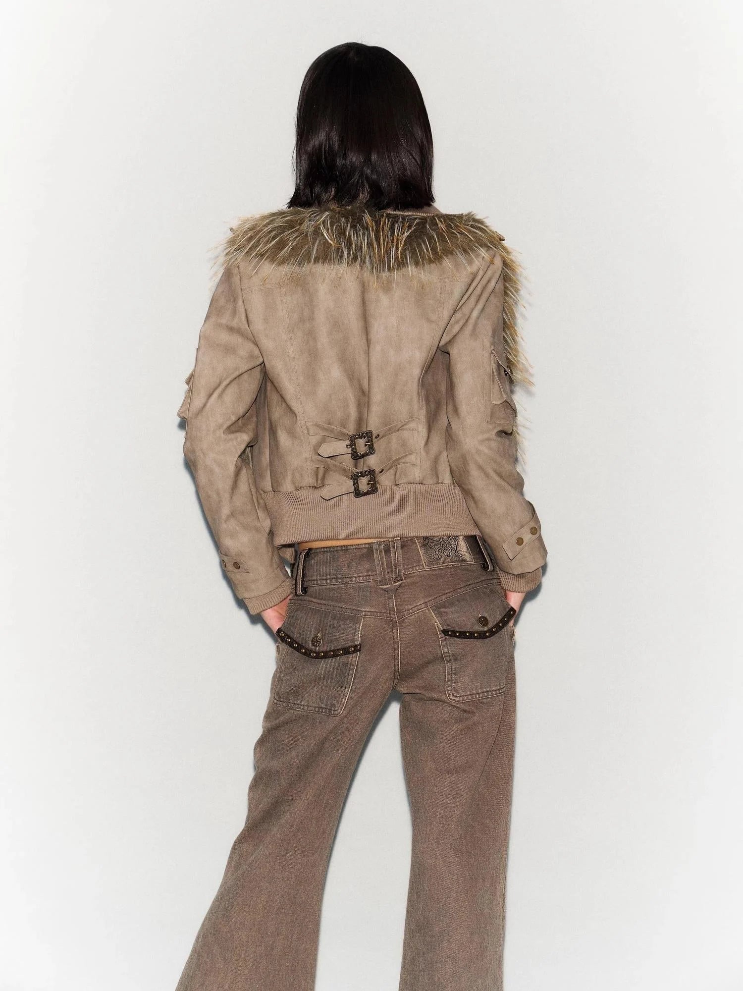 Detachable Faux Fur Windproof Leather Jacket