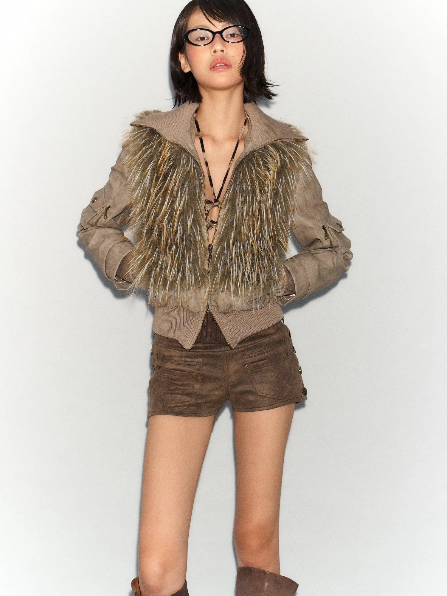 Detachable Faux Fur Windproof Leather Jacket