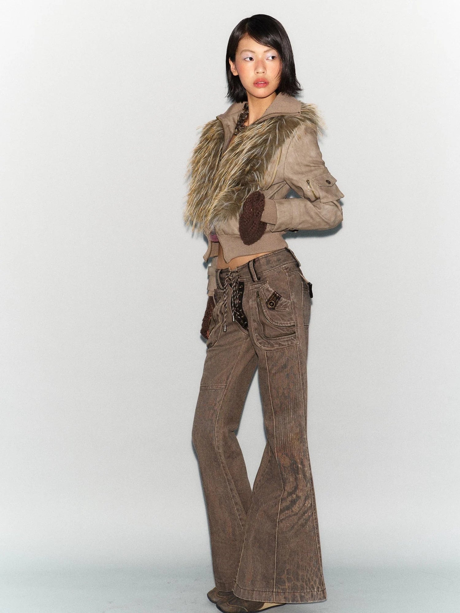 Detachable Faux Fur Windproof Leather Jacket