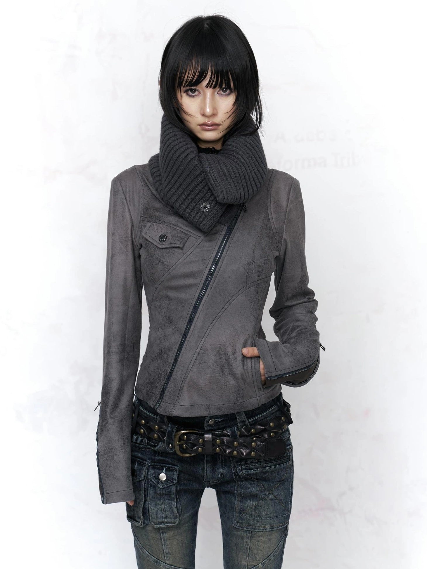 Flowers birds Market Embossed Faux Leather Slim Fit Zip Front Turn Down Collar Vintage Womens Jacket