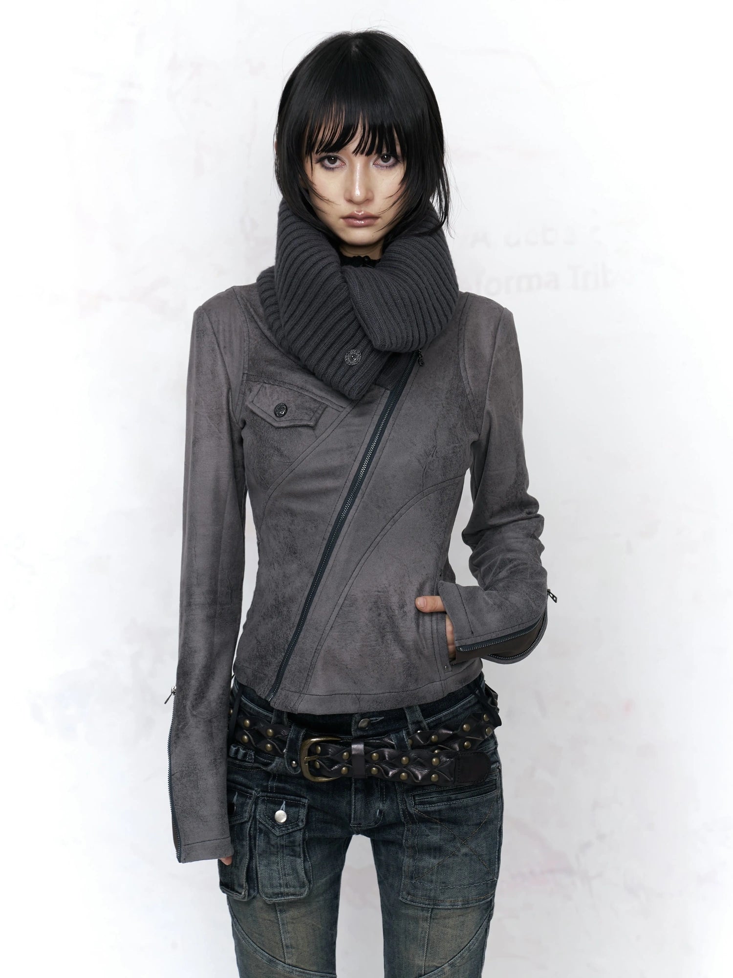 Flowers birds Market Embossed Faux Leather Slim Fit Zip Front Turn Down Collar Vintage Womens Jacket