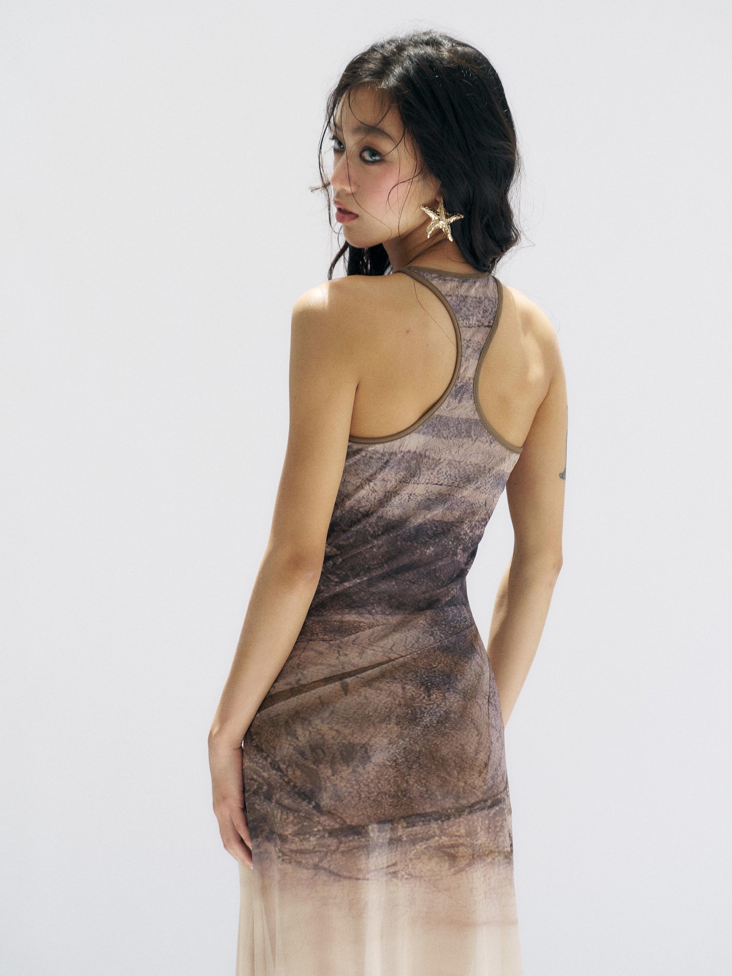 Flowers birds Market Floirds Print Sheath Mesh Dress With Slimming Silhouette