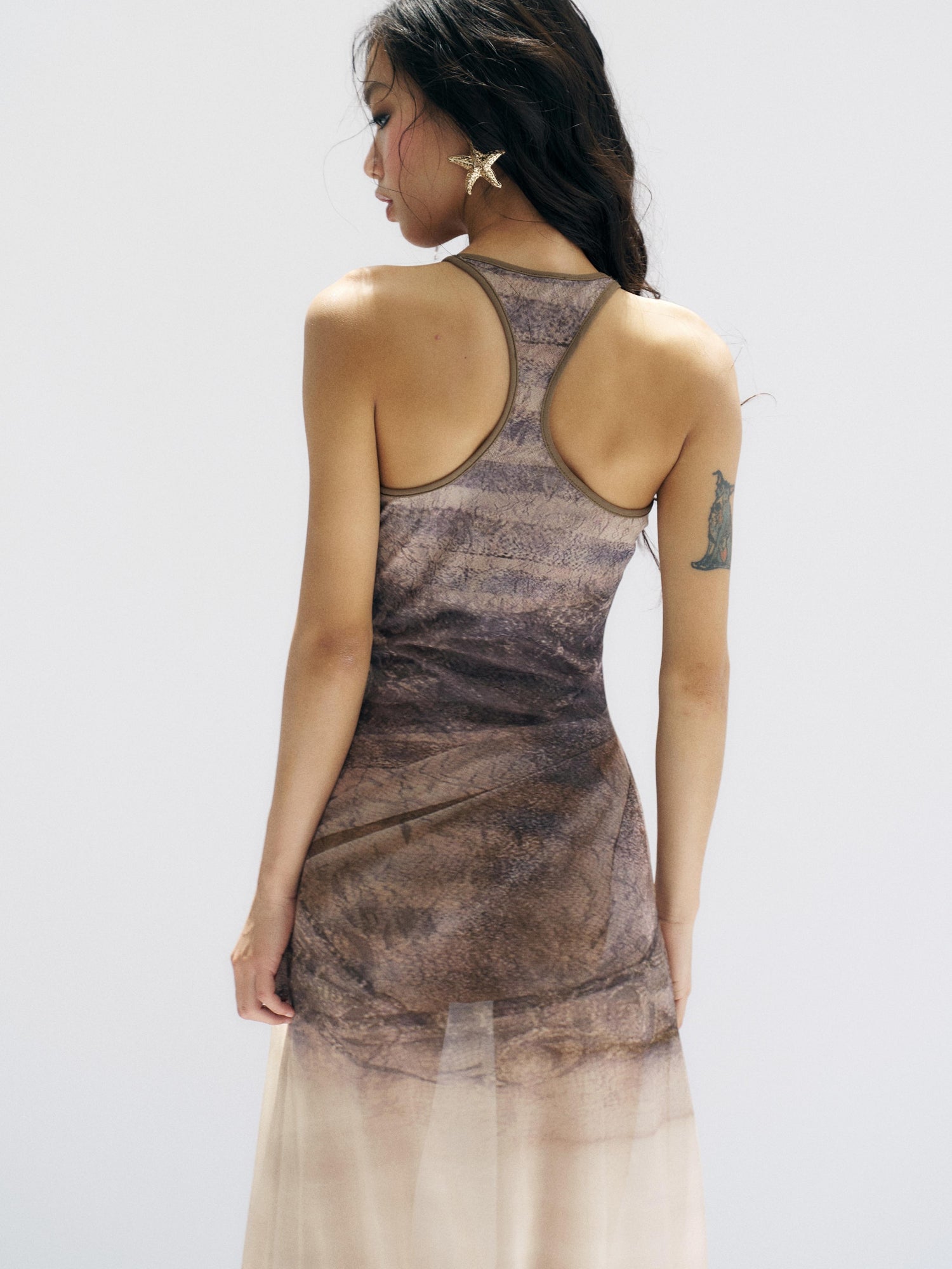 Flowers birds Market Floirds Print Sheath Mesh Dress With Slimming Silhouette