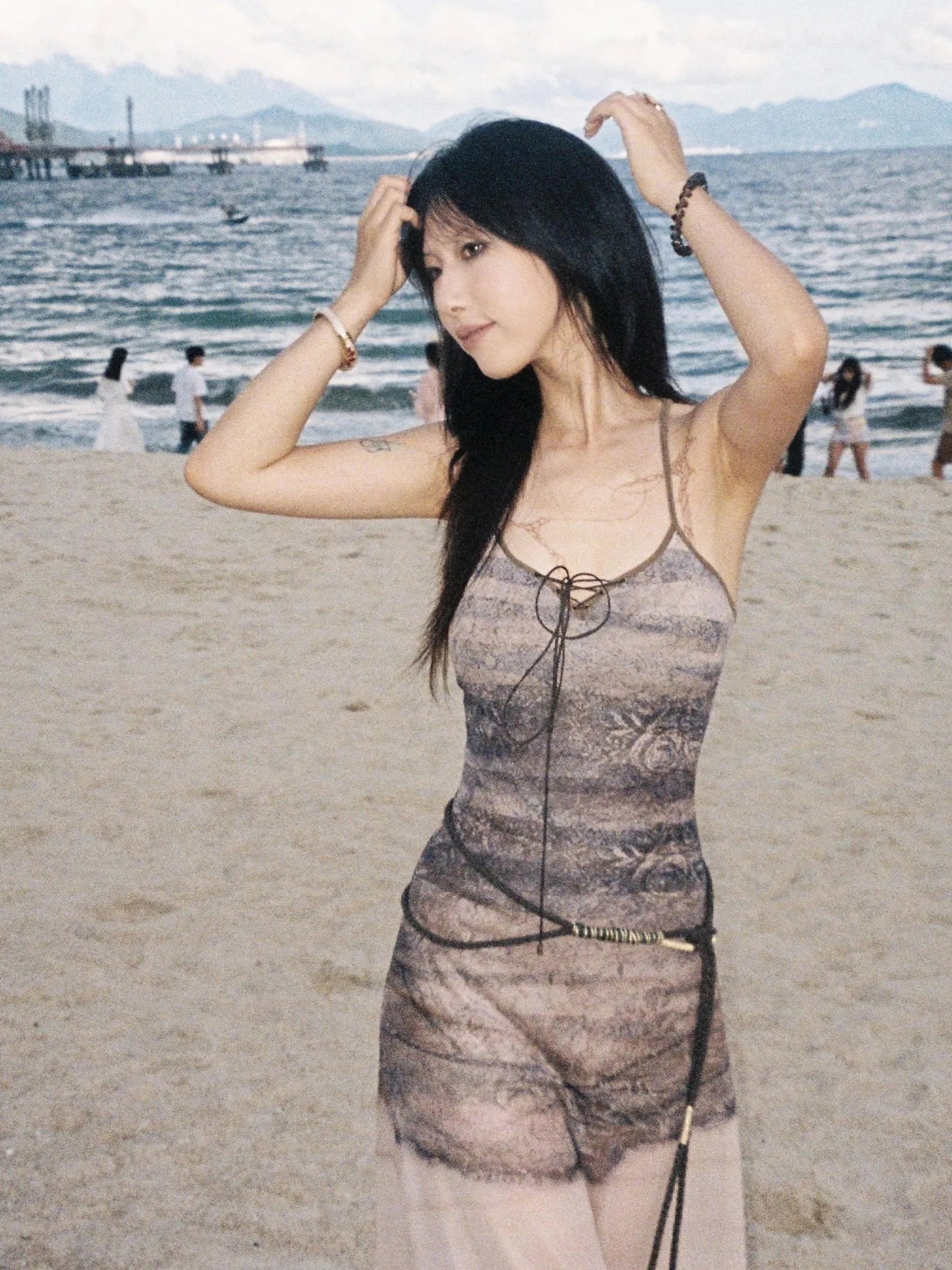 Print Sheath Mesh Dress With Slimming Silhouette