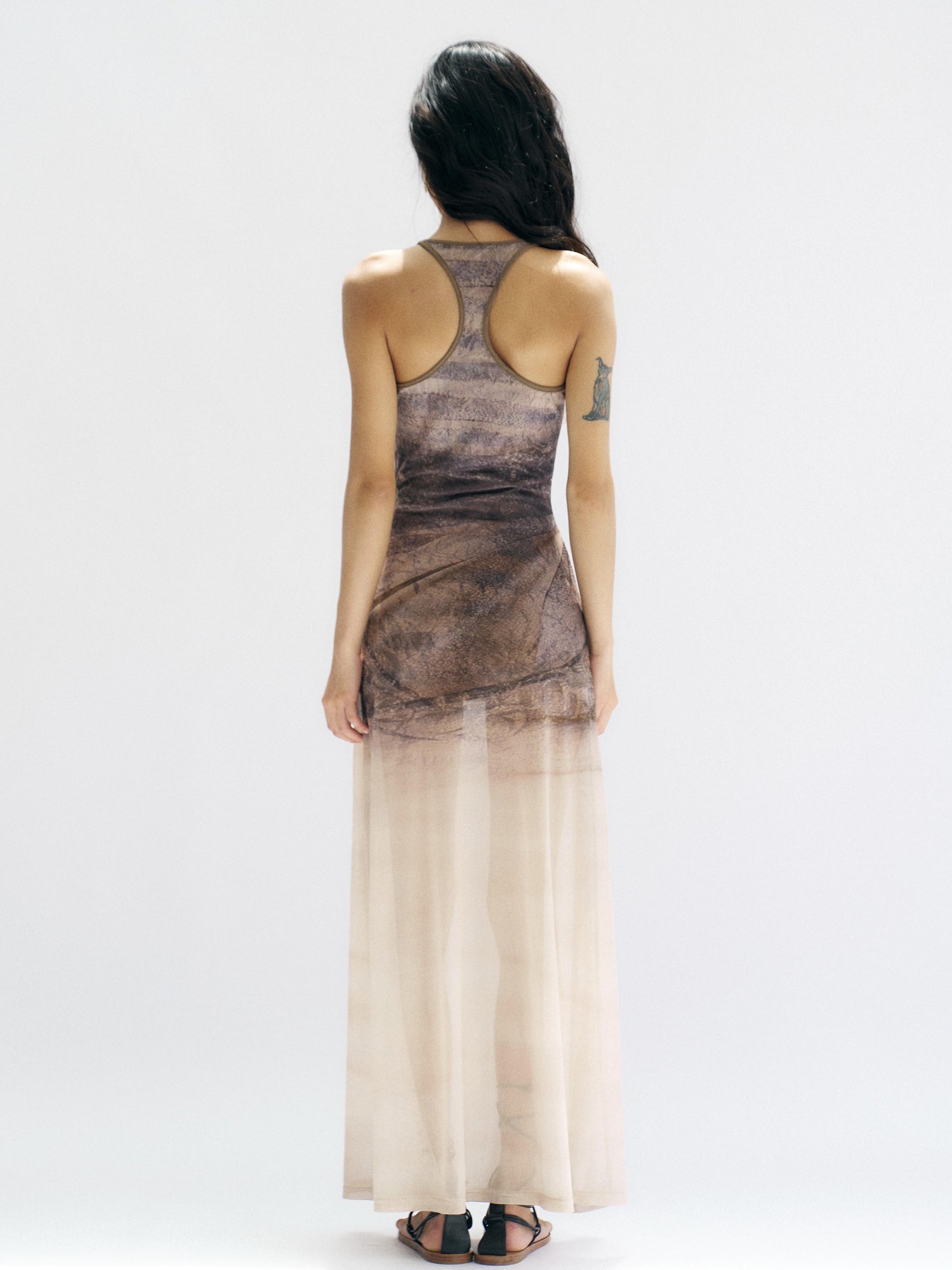 Flowers birds Market Floirds Print Sheath Mesh Dress With Slimming Silhouette