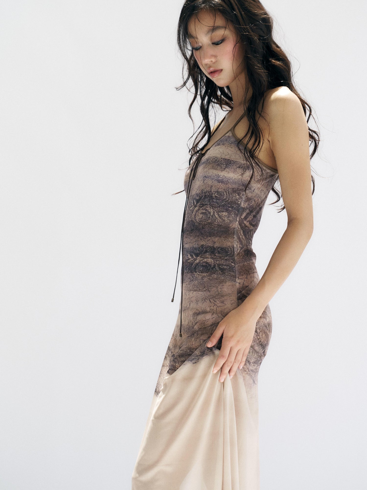 Flowers birds Market Floirds Print Sheath Mesh Dress With Slimming Silhouette