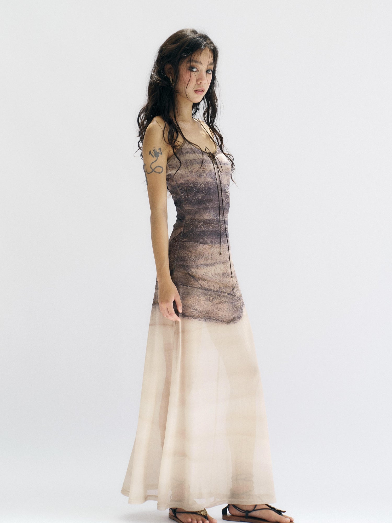 Flowers birds Market Floirds Print Sheath Mesh Dress With Slimming Silhouette