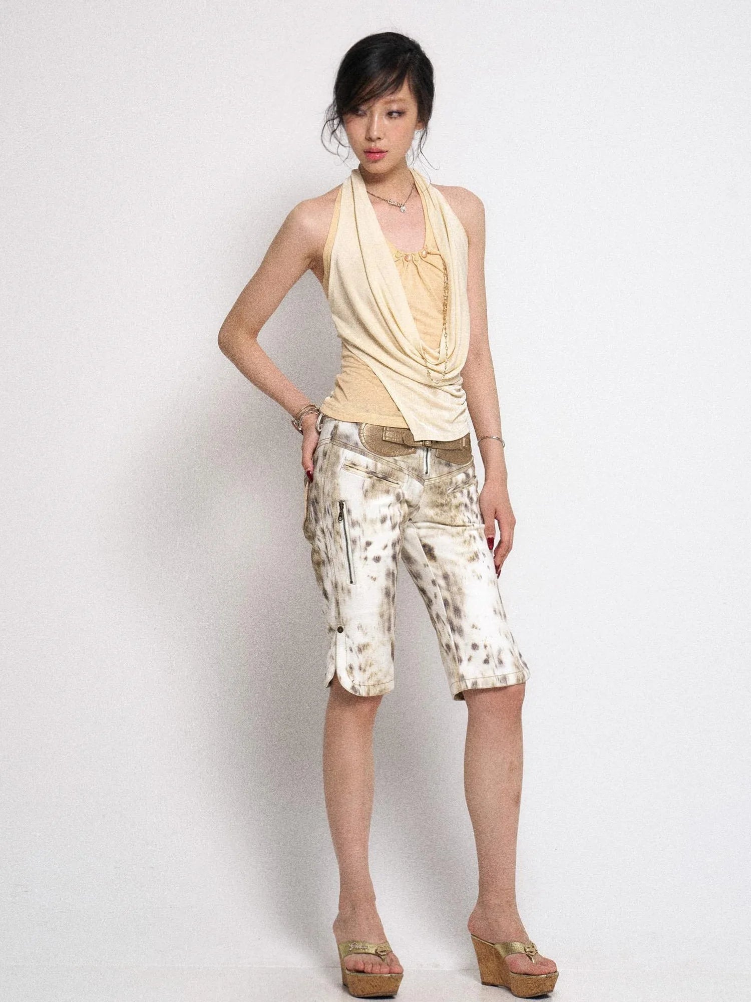 Textured Layered Halter Neck Crop Top