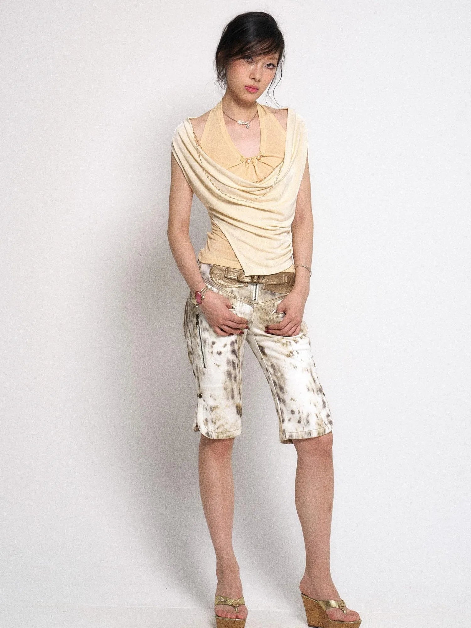 Textured Layered Halter Neck Crop Top