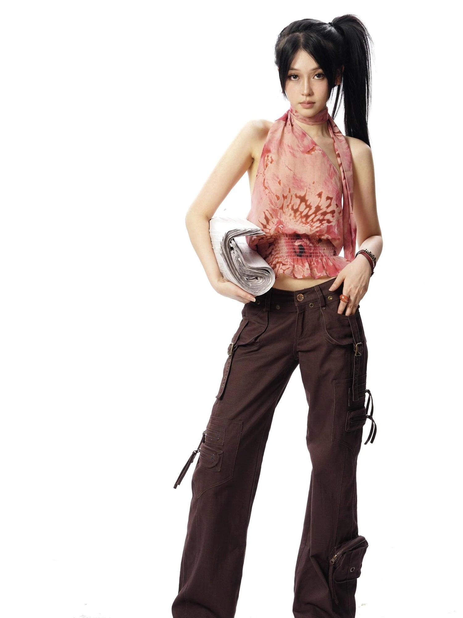 Abstract Print Halter Neck Tank Top