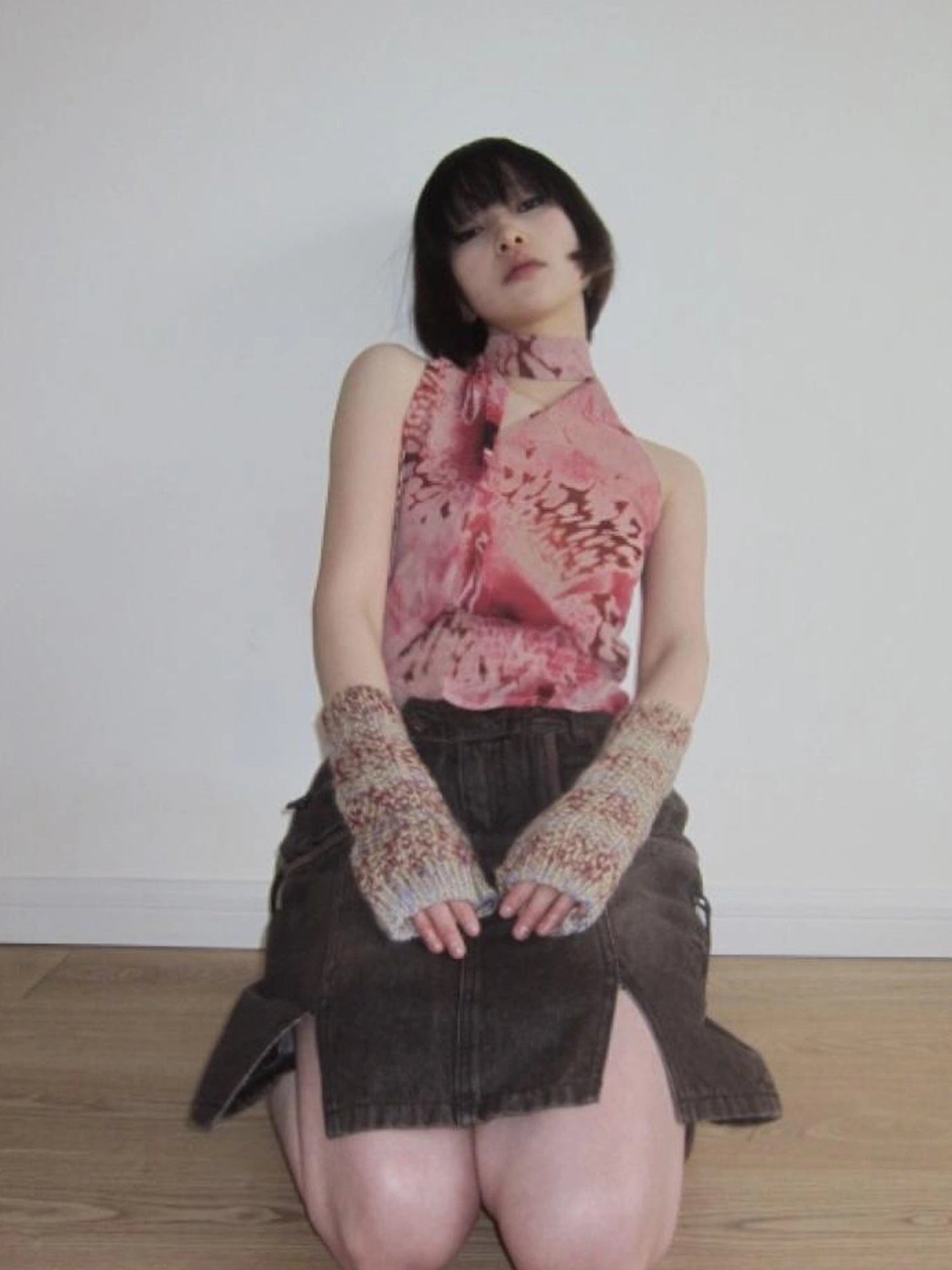 Abstract Print Halter Neck Tank Top