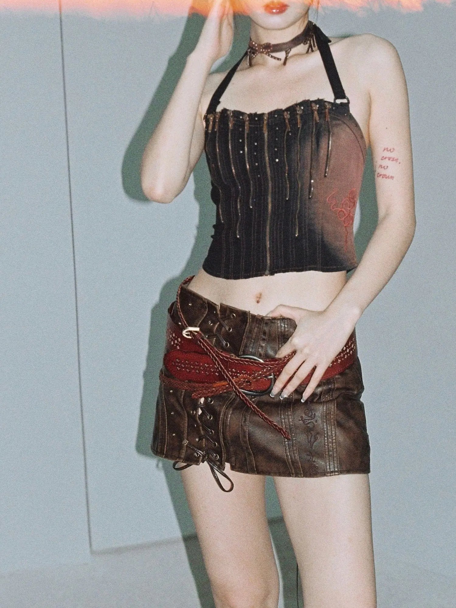 Embroidery Vintage Denim Corset Top