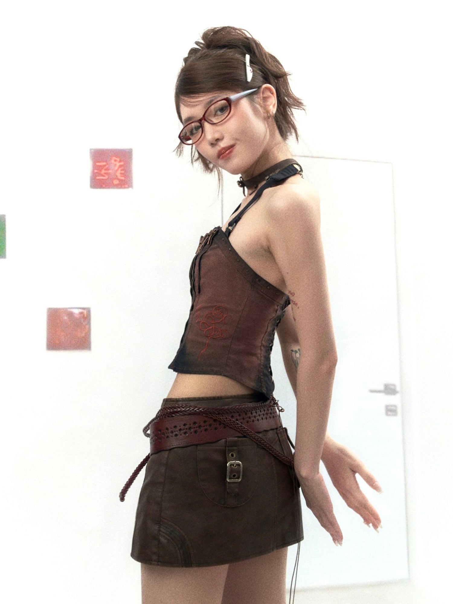 Flowers birds Market Floral Bird Embroidery Vintage Denim Corset Top