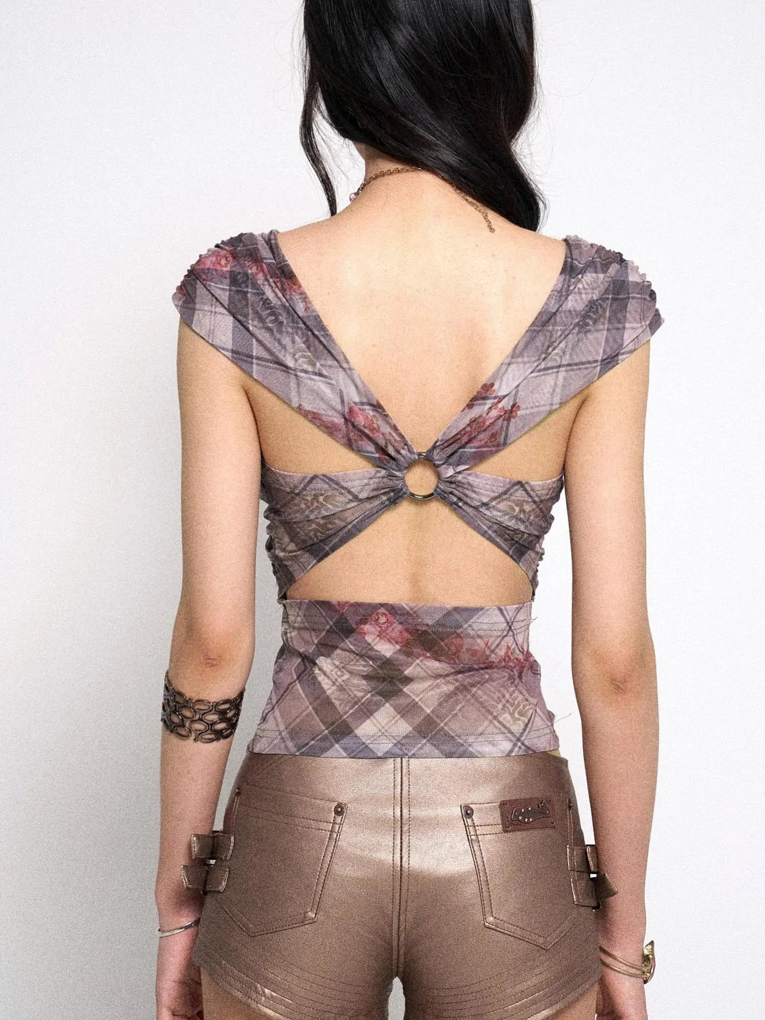 Grid  Sheer Mesh Camisole Top