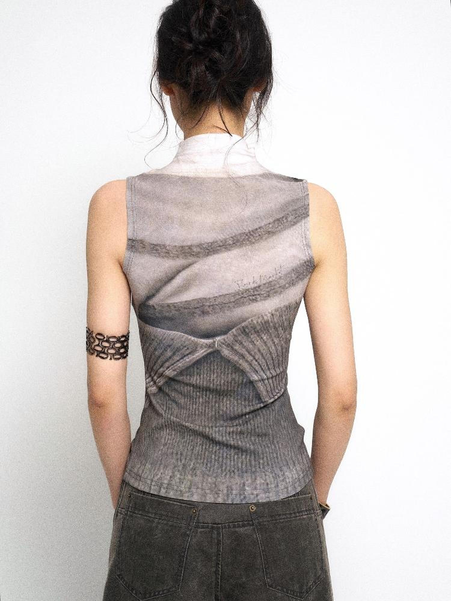 Flowers birds Market High Neck Knitted Sweater Elongated Fit Custom Logo Grey