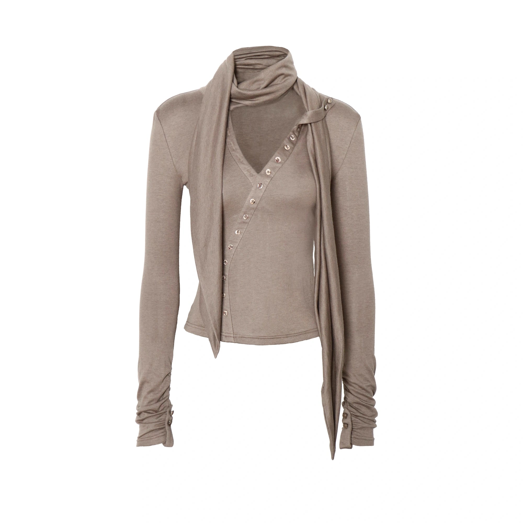 Flowers_birds_Market_Lightweight_Womens_Slim_Fit_V_Neck_Tie_Front_Long_Sleeve_Khaki_Knit_Blouse_MISSTT