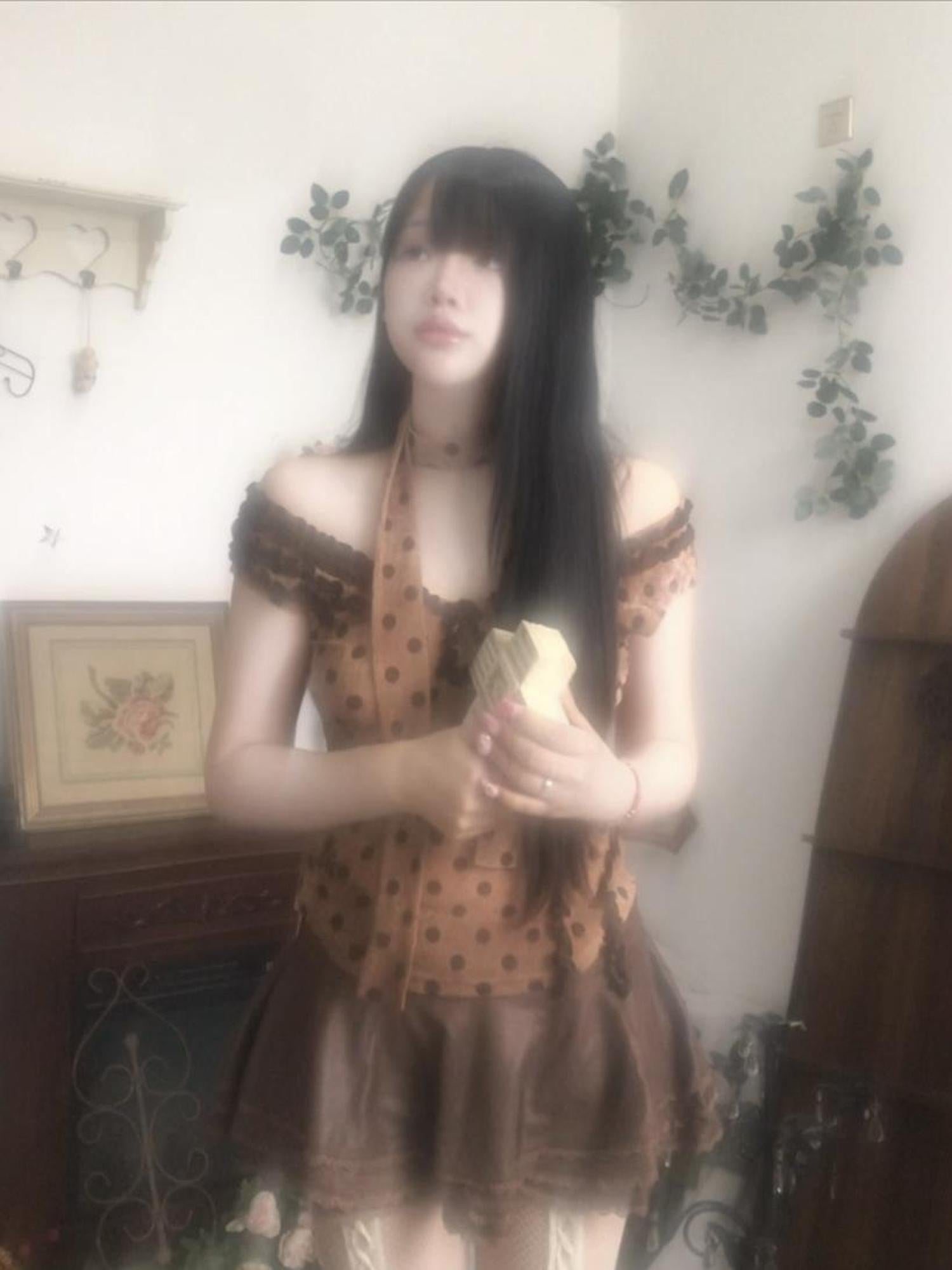 Flowers birds Market Low Cut Lace Trimmed Slim Fit Polka Dot Vest Top