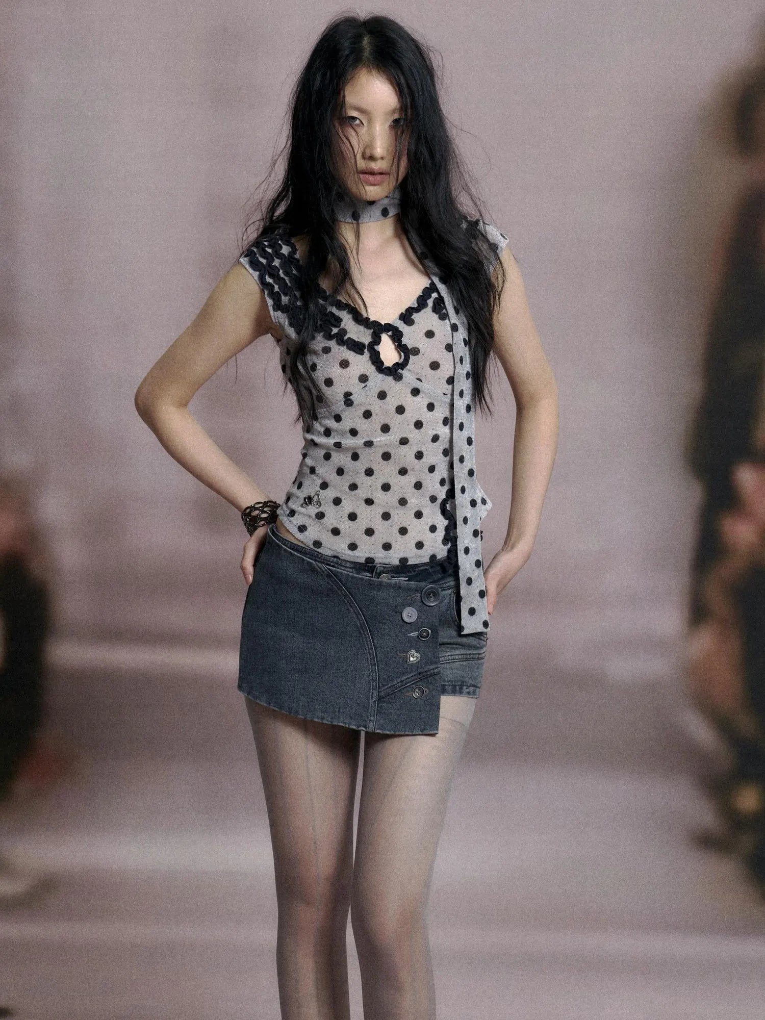 Low Cut Lace Velvet Dot Camisole Top