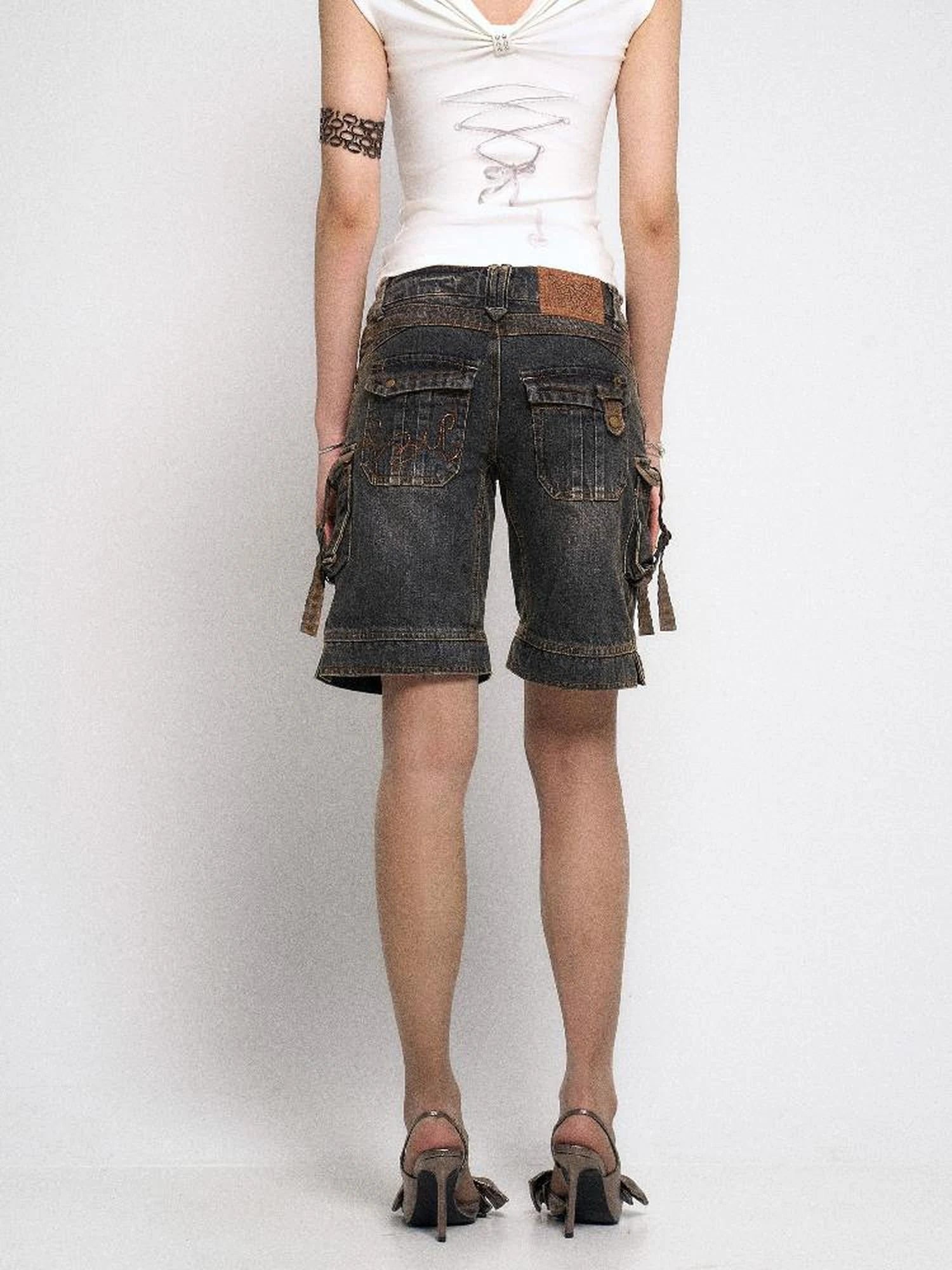 Low Rise Five Pocket Baggy Jeans Washed Gray Black