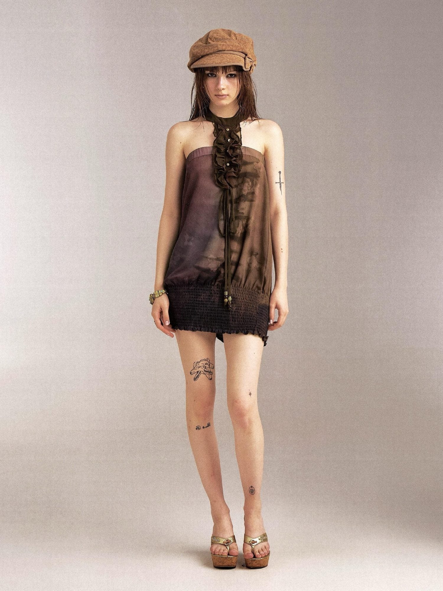 Flowers_birds_Market No Padding Halter Vacation Floral Polyester Strapless Mini Dresses