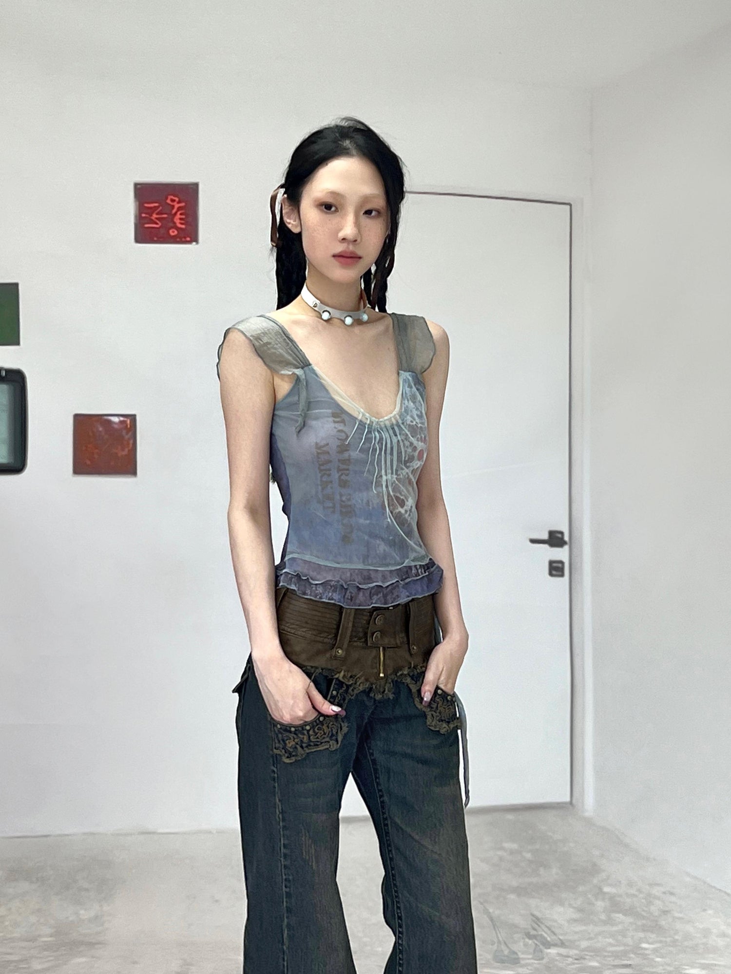 Flowers birds Market Rooted Silence Washed Patchwork Pants