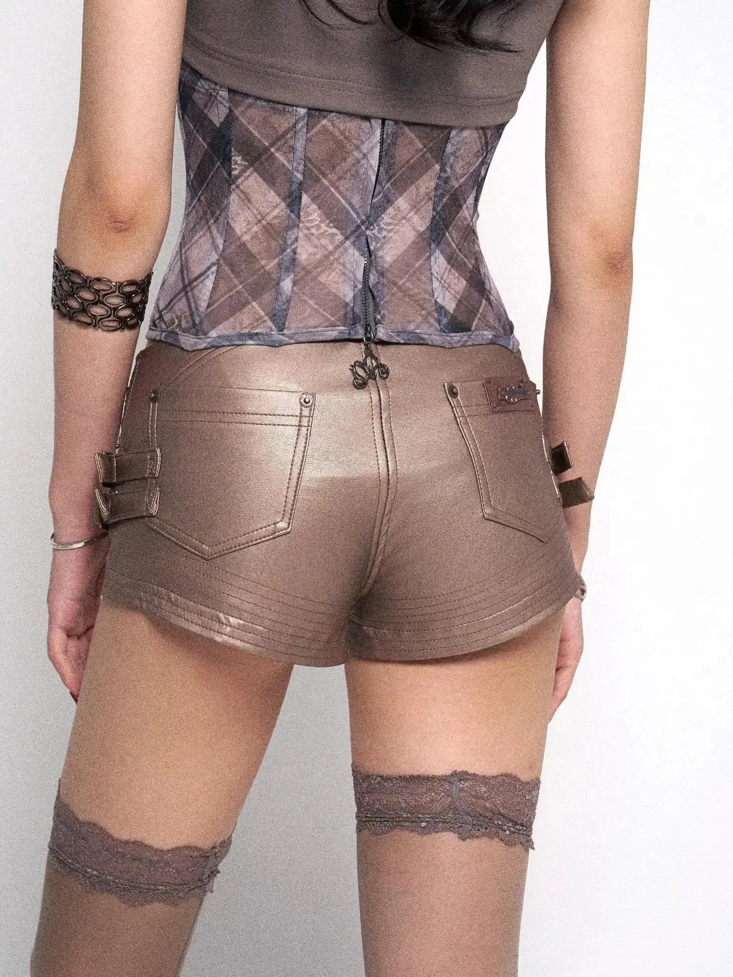 Rose Gold Y2K PU Leather Mini Shorts