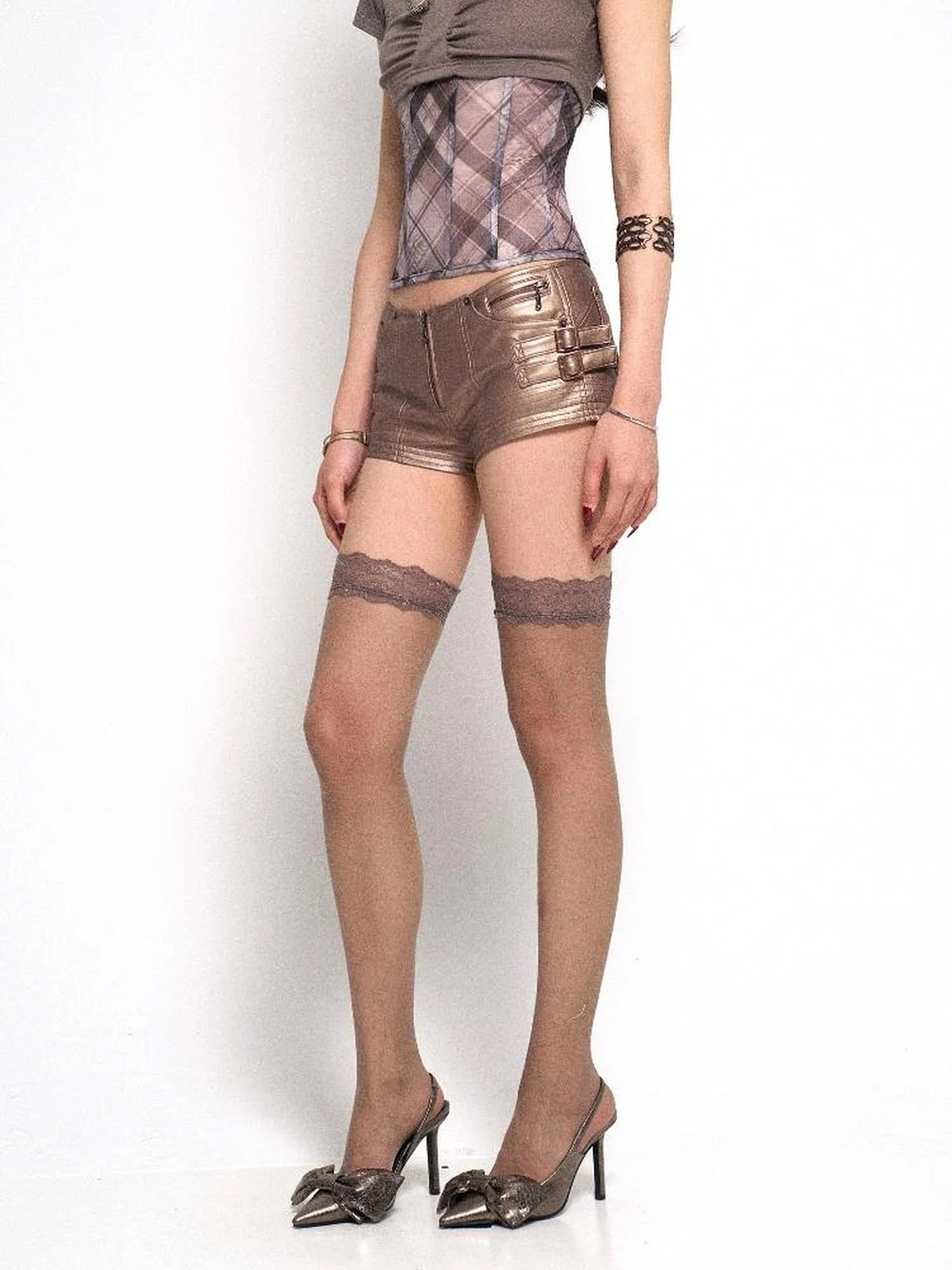 Rose Gold Y2K PU Leather Mini Shorts