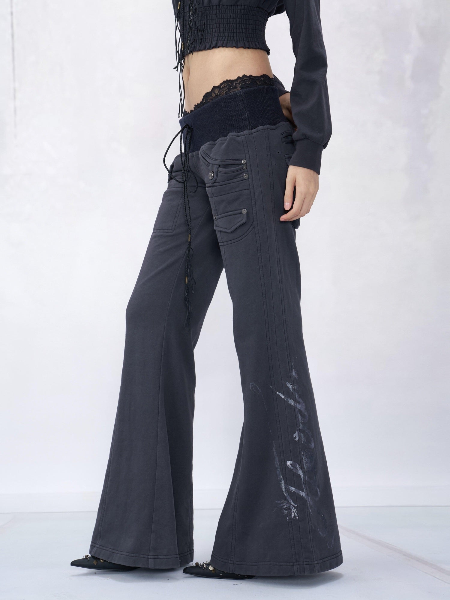 Flowers birds Market Soft Cotton 100% Printed Flare Sexy Natural Waist Womens Blue Purple Sweatpants